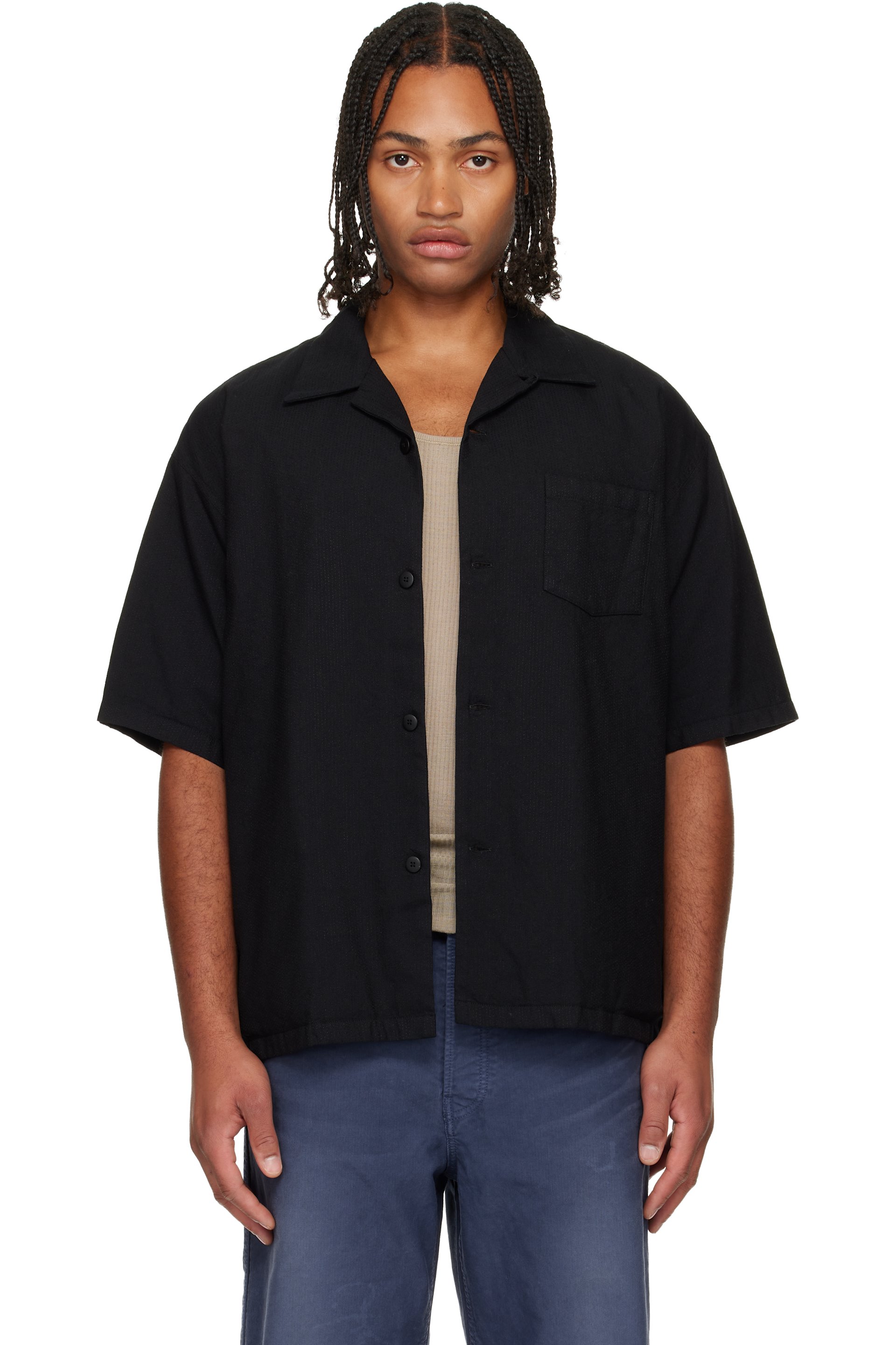 visvim: Black Wallis Short Sleeve Down Shirt | SSENSE
