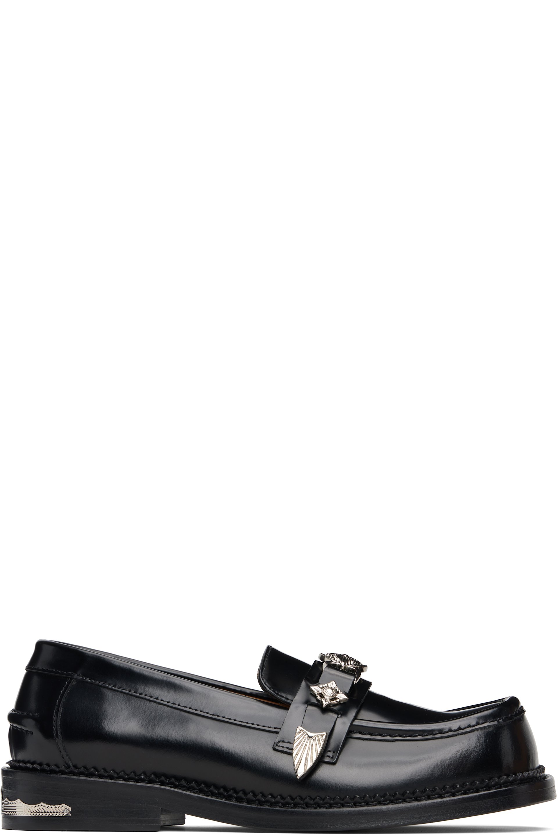 Black Polished Leather Loafers by Toga Pulla on Sale