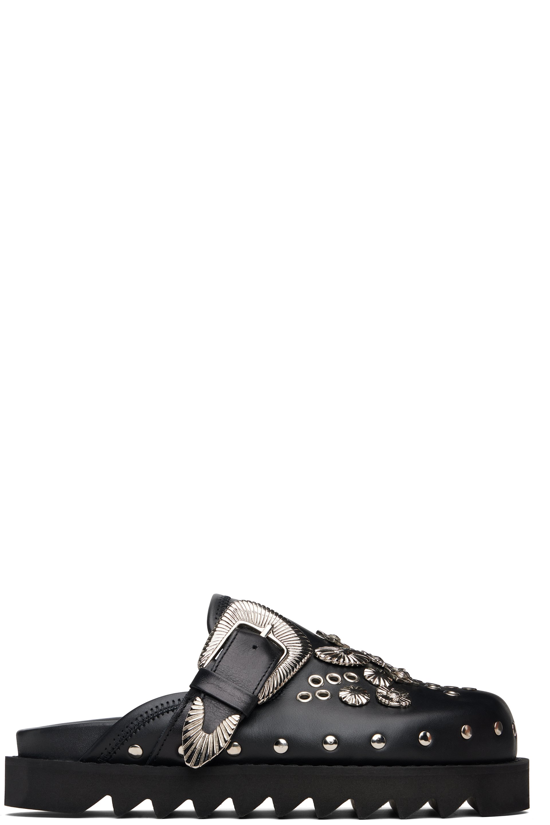 Toga Pulla: Black Eyelet Metal Sabot Loafers | SSENSE