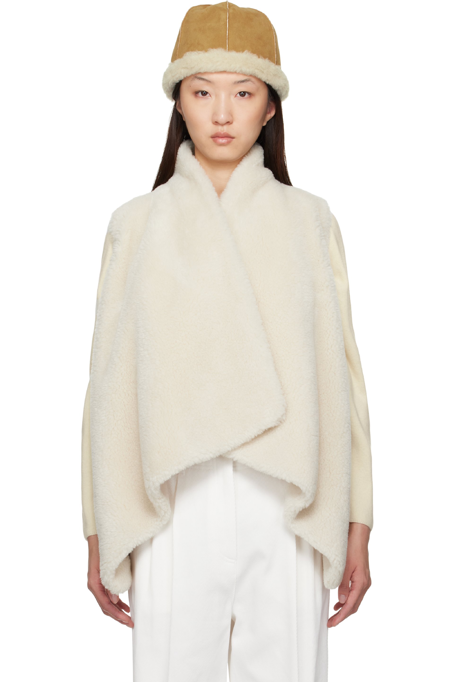 LE17SEPTEMBRE - Beige Shawl Collar Faux-Shearling Vest