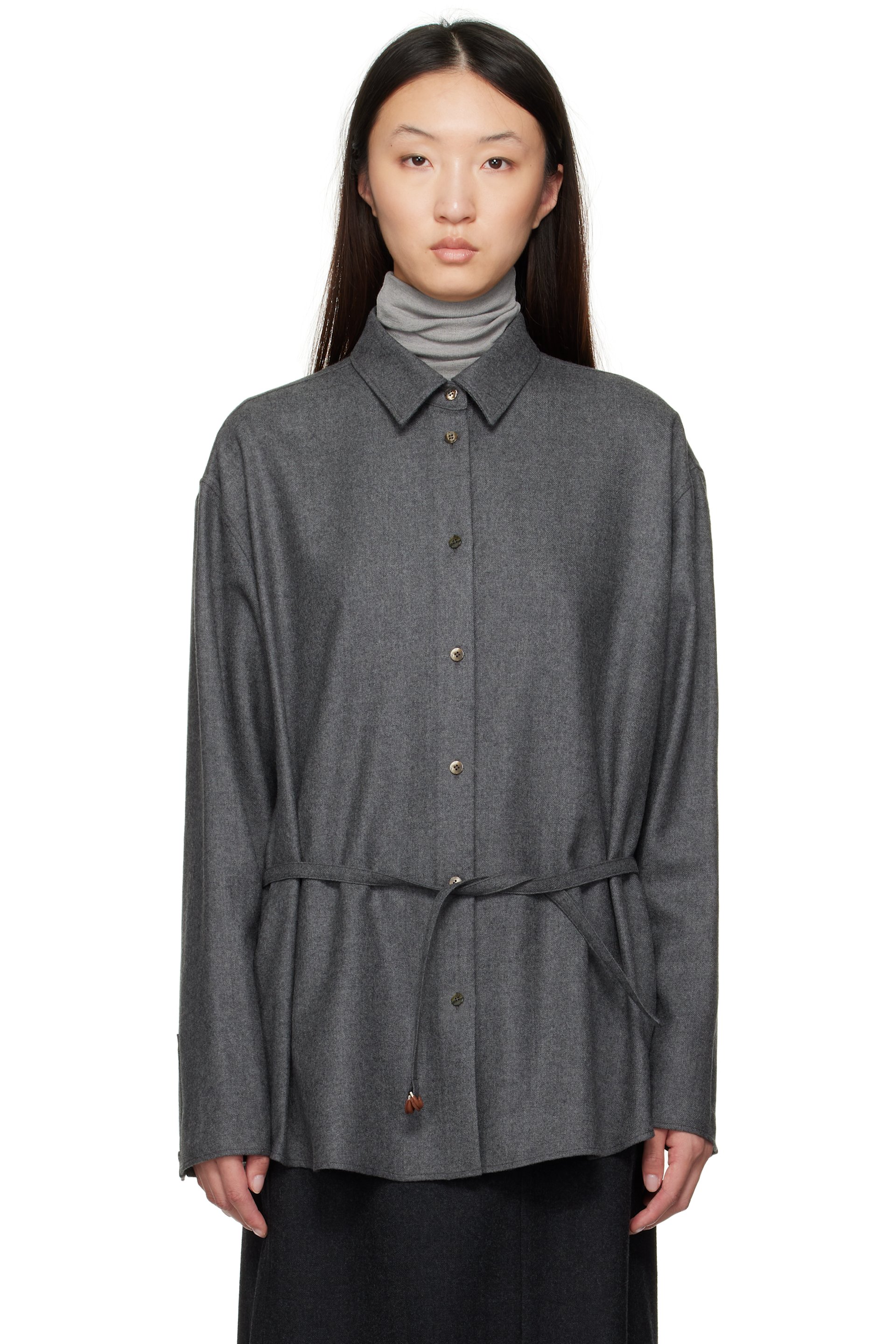 LE17SEPTEMBRE - Chemise surdimensionnée grise à ceinture