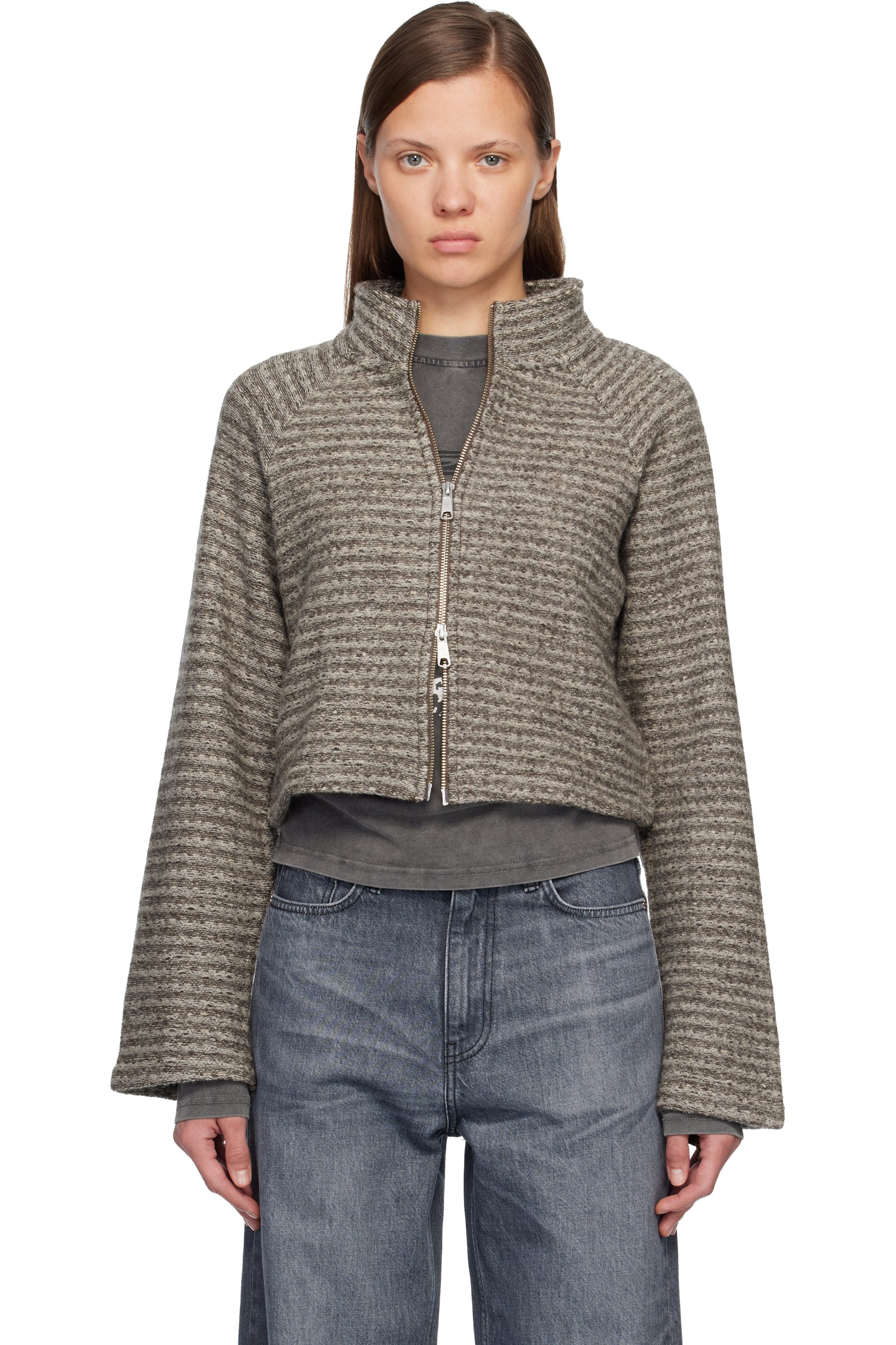 mfpen - Blouson décontracté écourté gris à glissière
