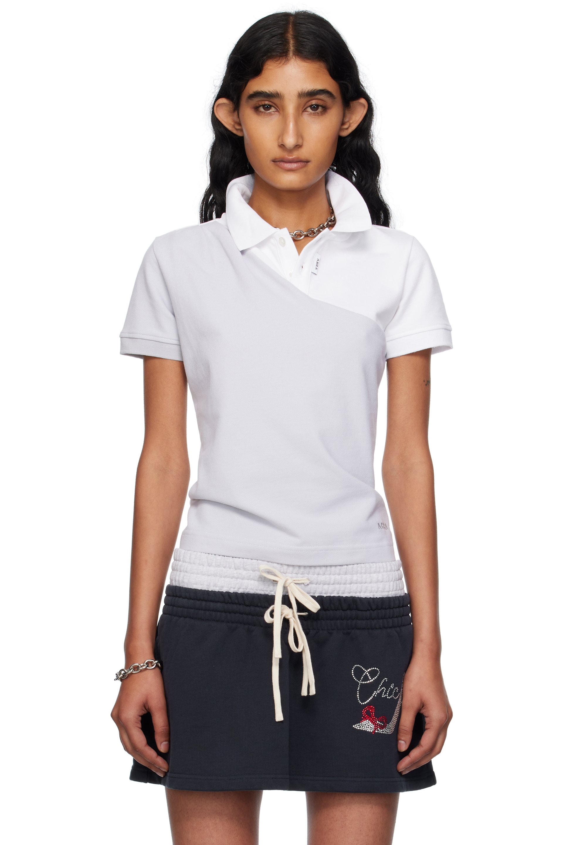 ABRA - Polo blanc et gris à panneaux exclusif à SSENSE