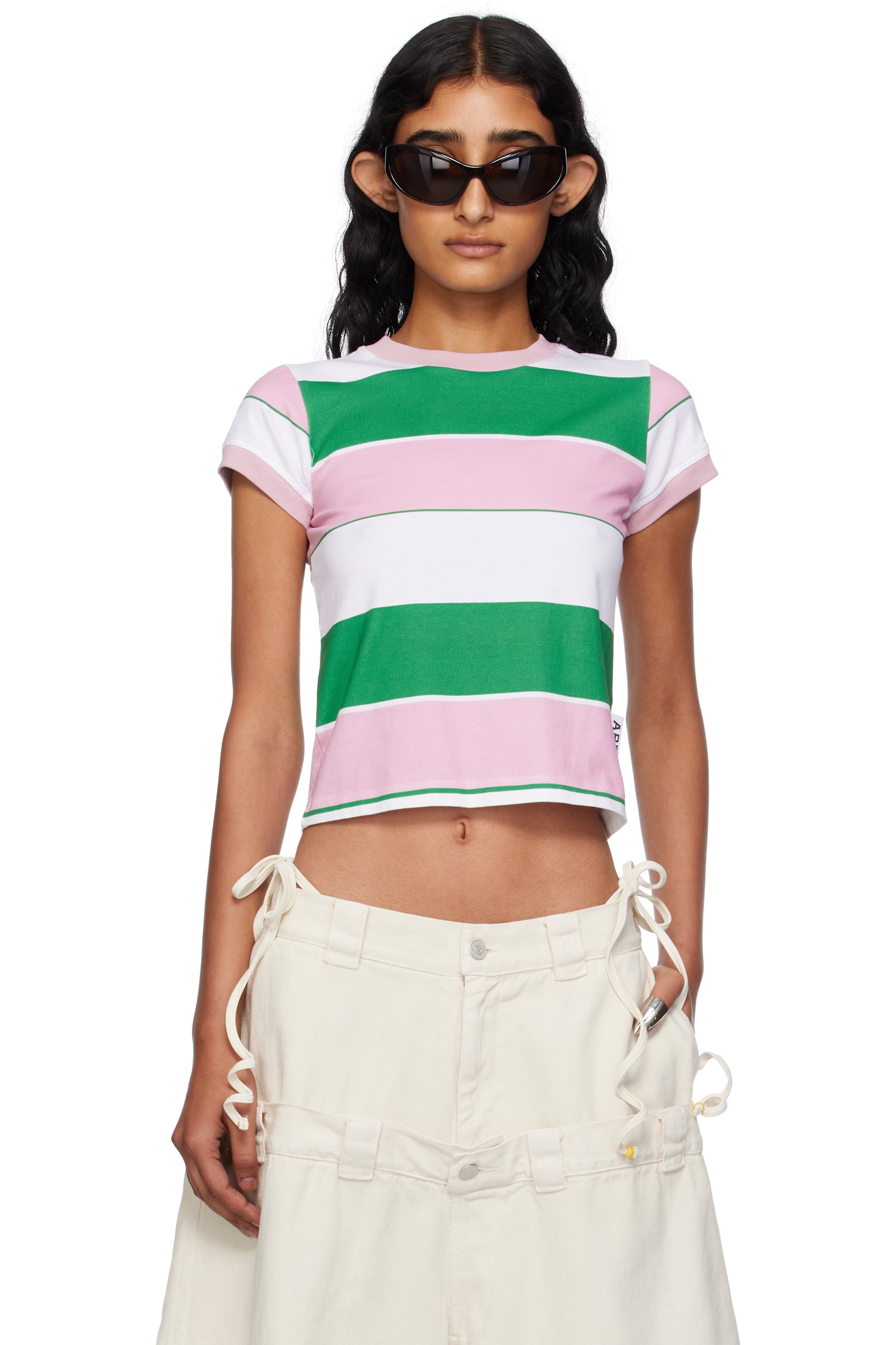 ABRA - T-shirt vert et rose à rayures exclusif à SSENSE