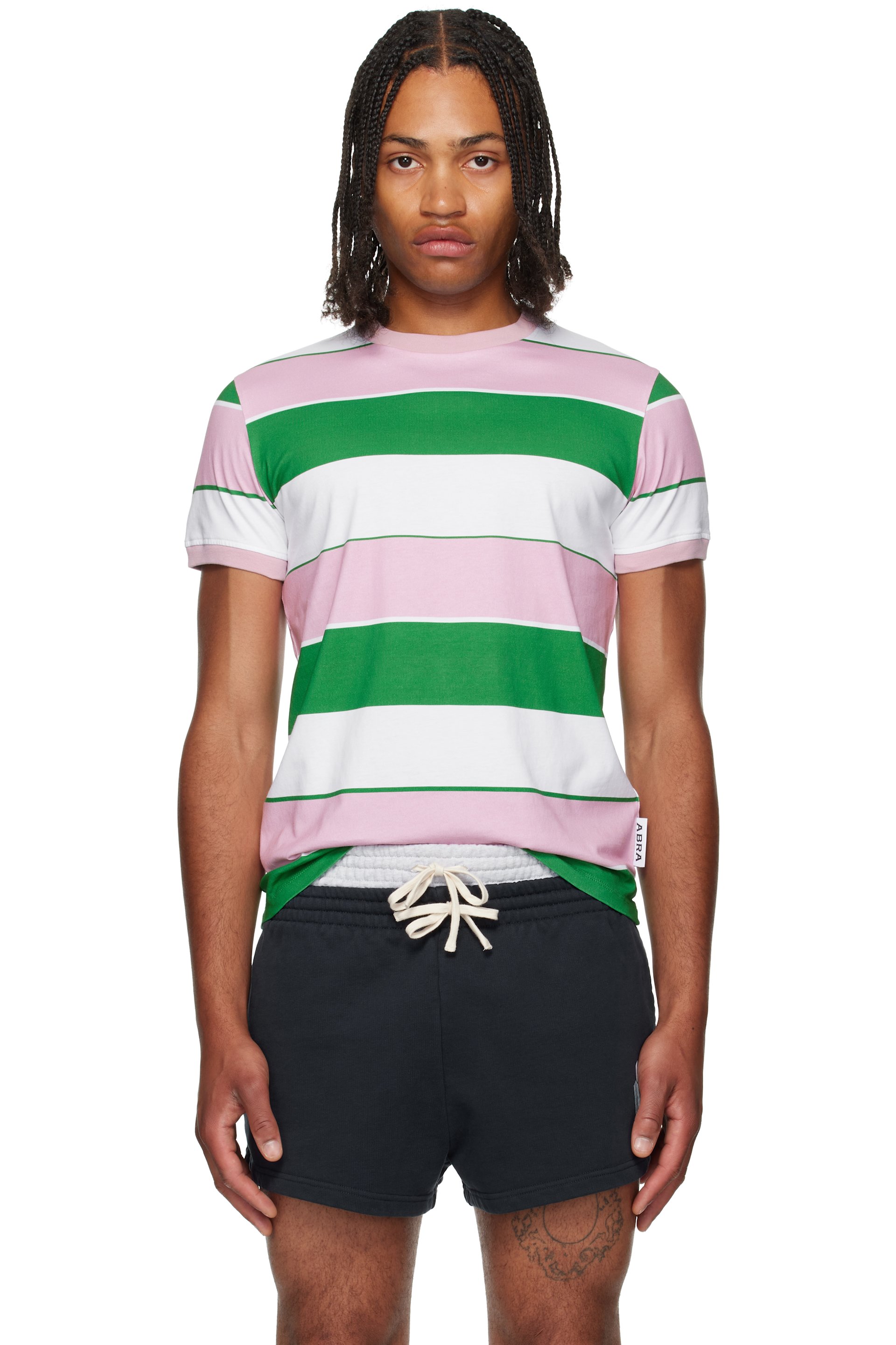ABRA - SSENSE Exclusive Green & Pink Striped T-Shirt