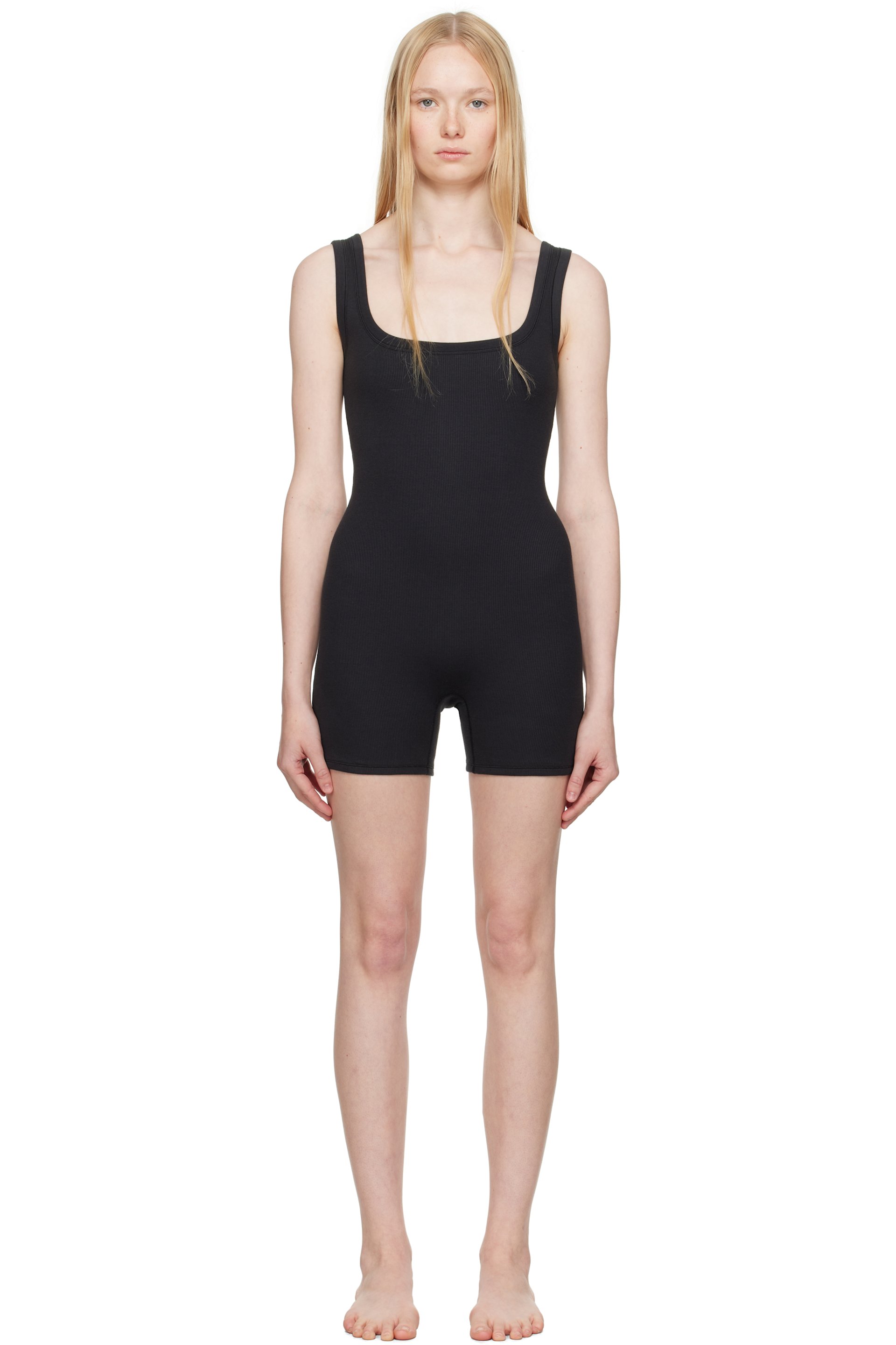 SKIMS - Black Cotton Rib Onesie Romper