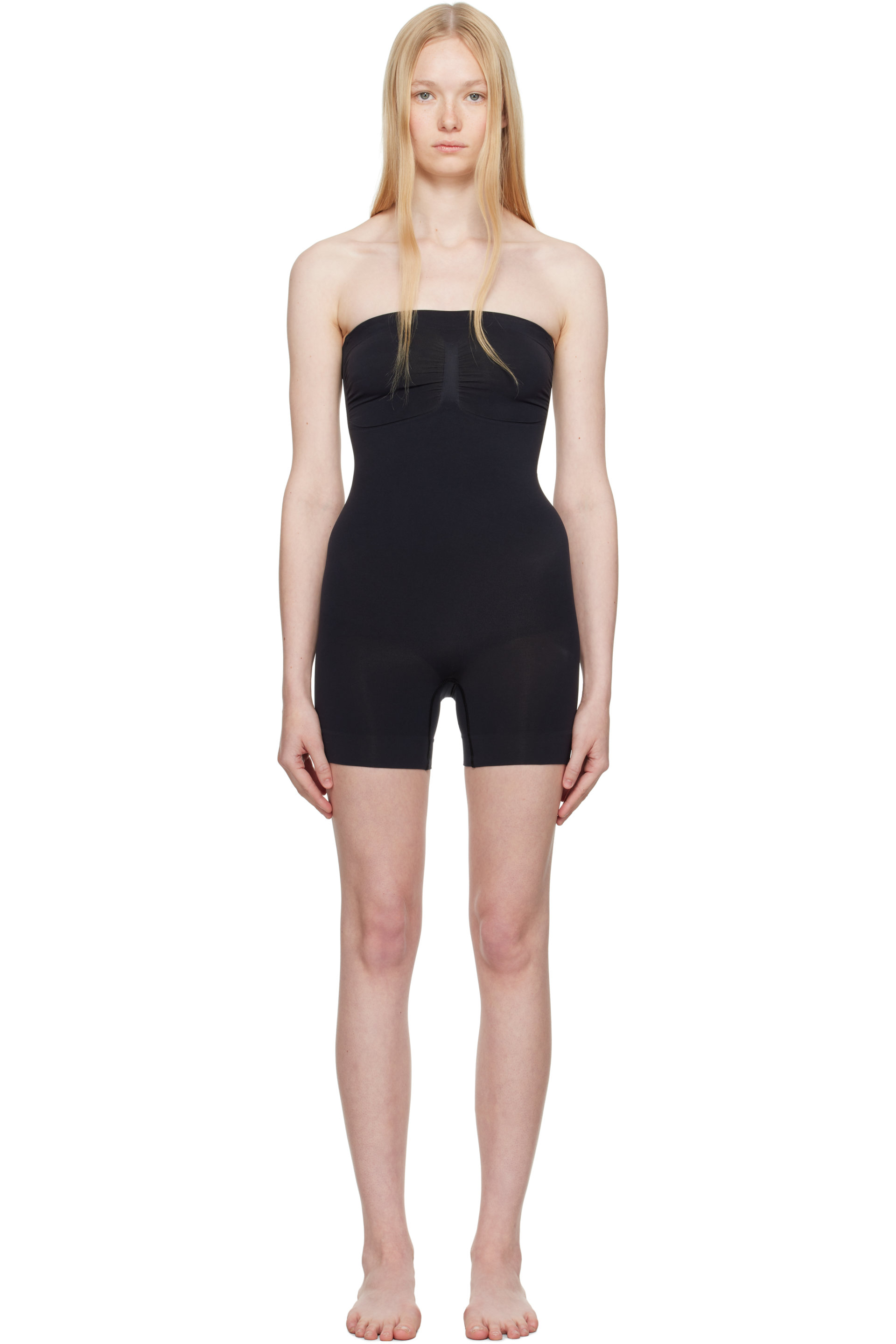 SKIMS - Black Seamless Sculpt Strapless Shortie Bodysuit