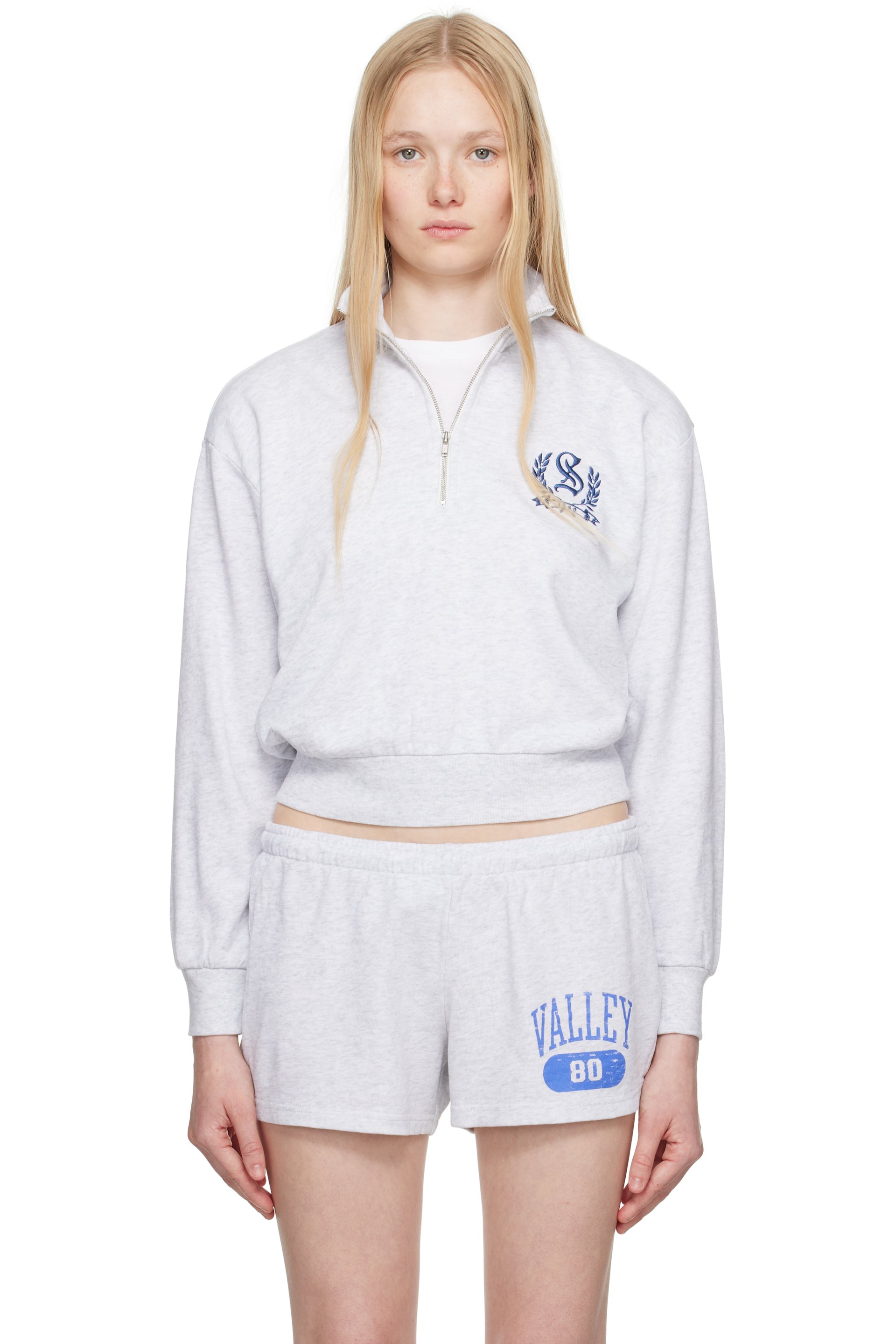 SKIMS - Pull molletonné écourté gris à demi-glissière - Lightweight Fleece