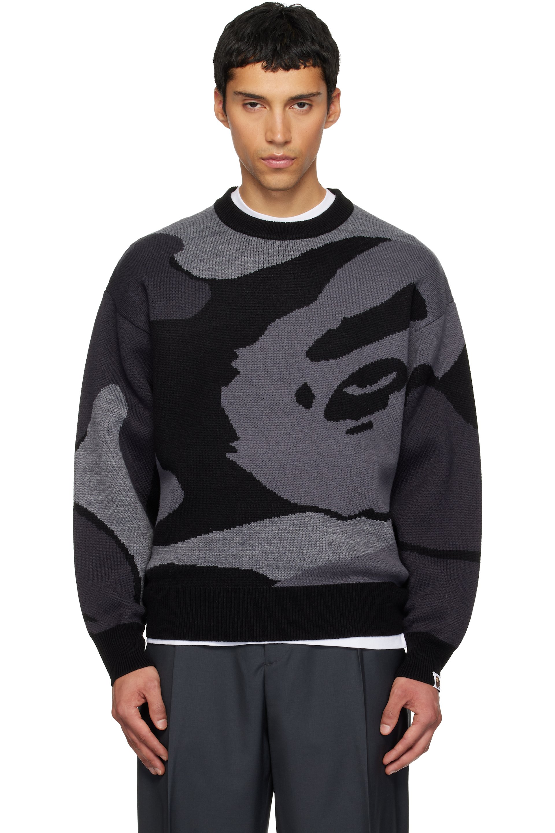BAPE - Black & Gray Mega Abc Camo Knit Crewneck Sweater