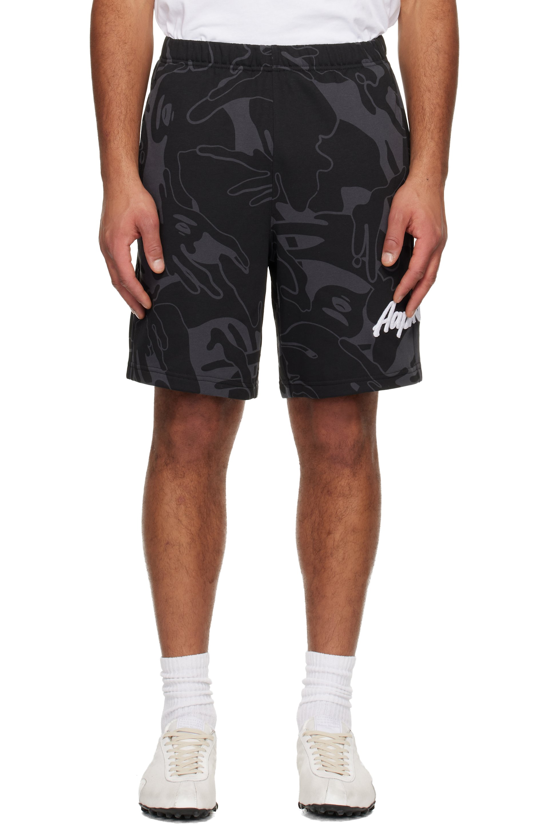 AAPE by A Bathing Ape - Black 'AAPENOW' Moonface Logo Camo Sweat Shorts