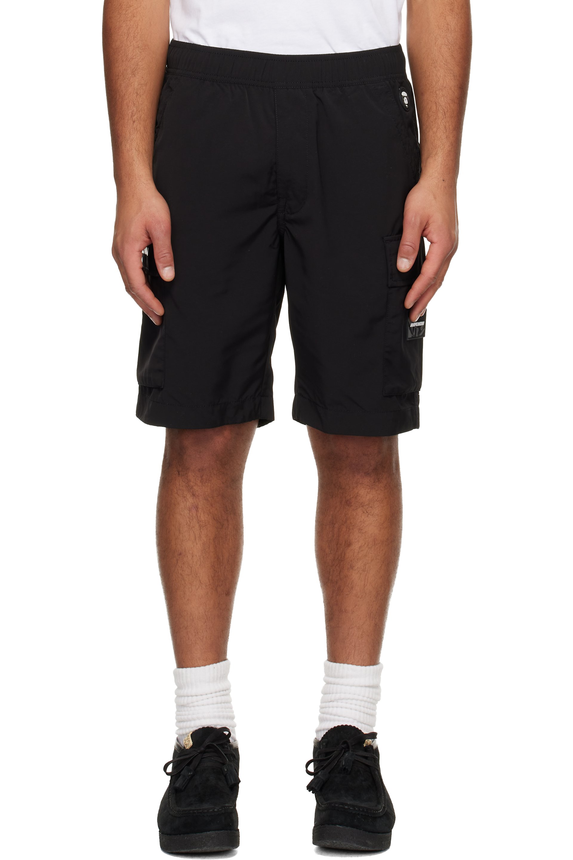 AAPE by A Bathing Ape - Black 'AAPENOW' Moonface Logo Cargo Shorts