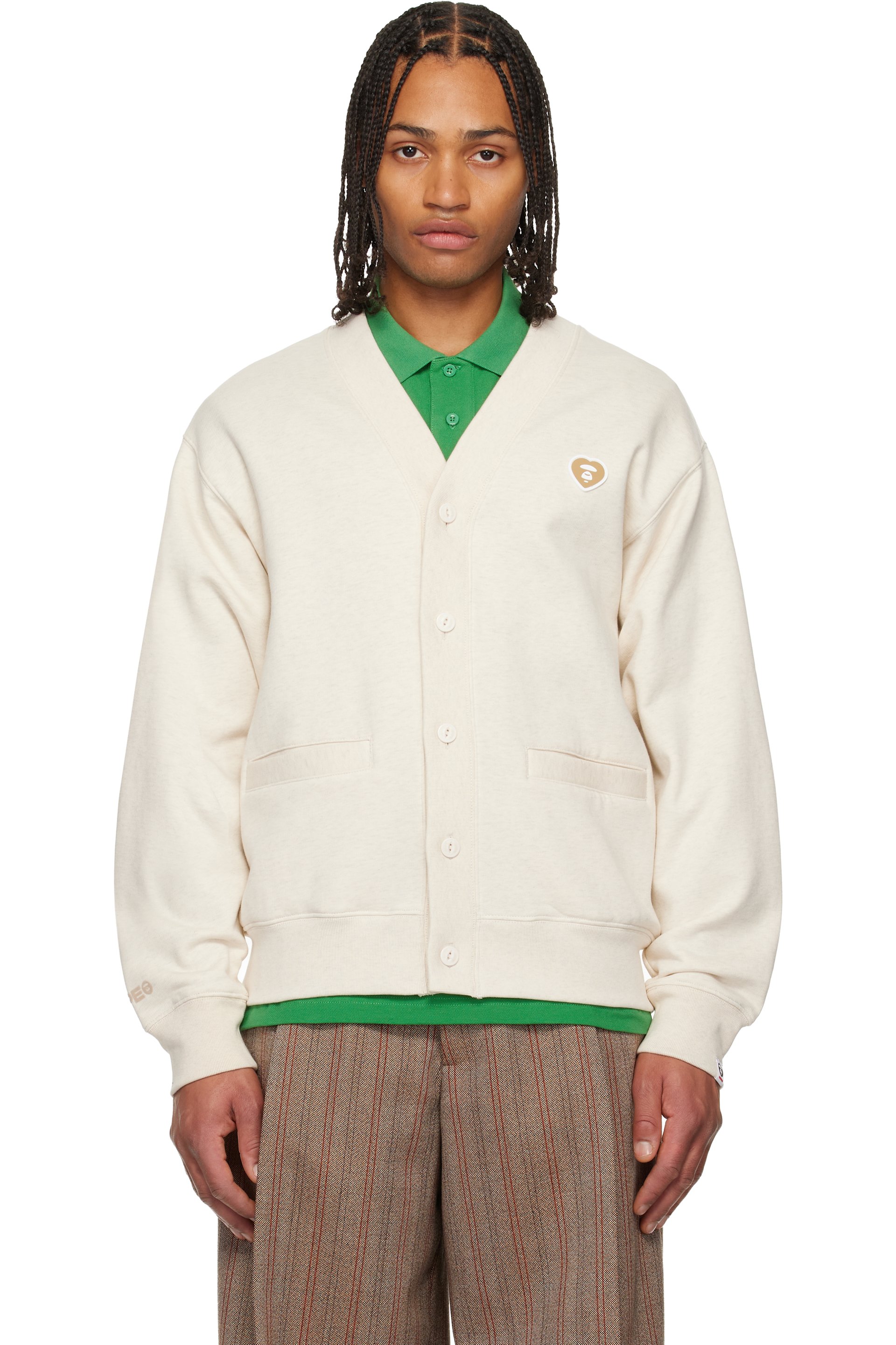 AAPE by A Bathing Ape - Beige 'AAPENOW' Heart Moonface Cardigan