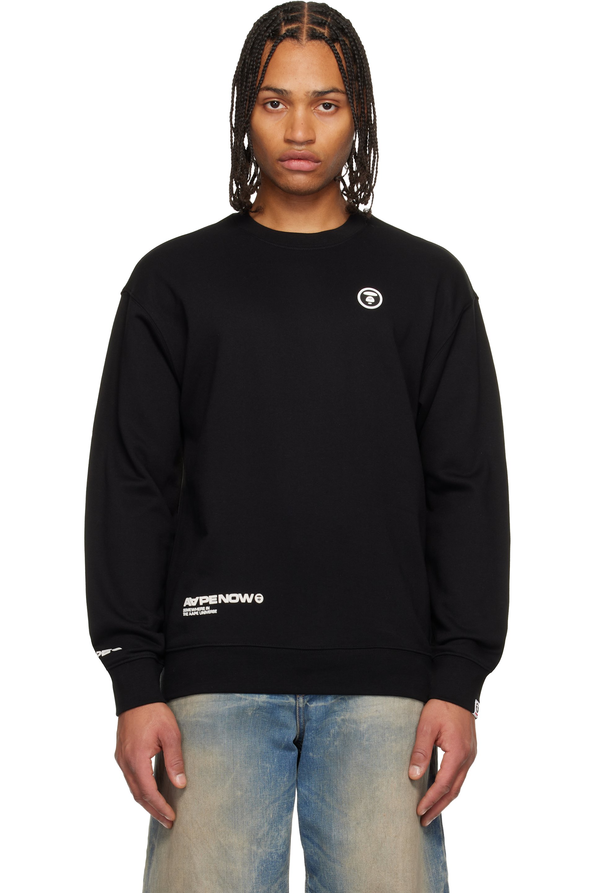 AAPE by A Bathing Ape - Black 'AAPENOW' Moonface Logo Sweatshirt