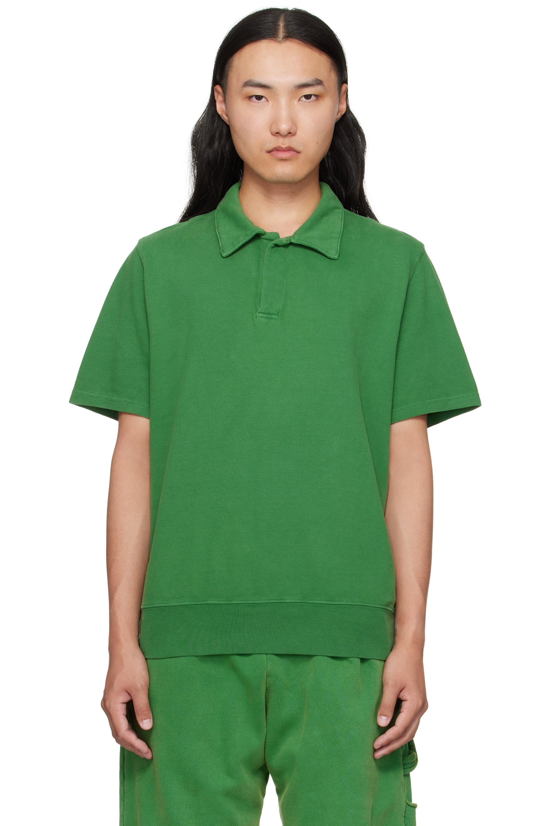 Les Tien - Green Piqué S/S Banded Tennis Polo