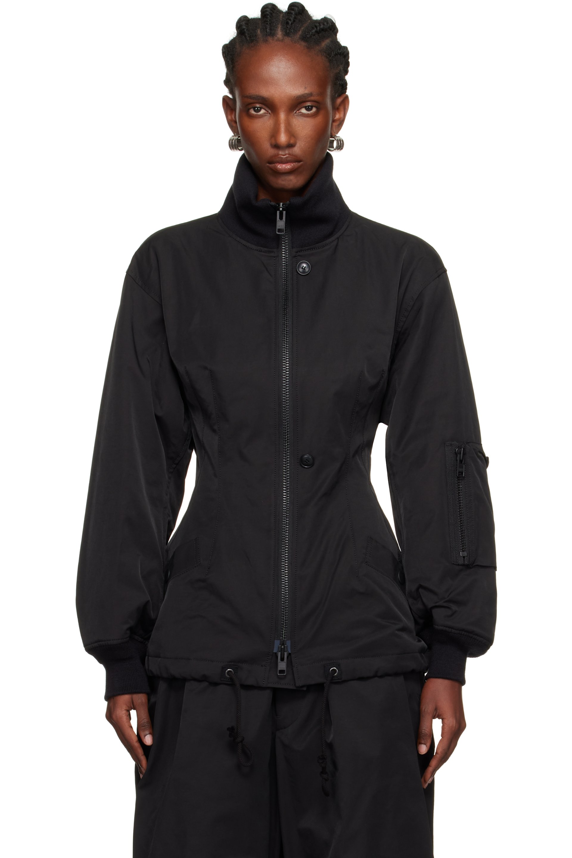 Yohji Yamamoto - Blouson aviateur noir en sergé à pinces