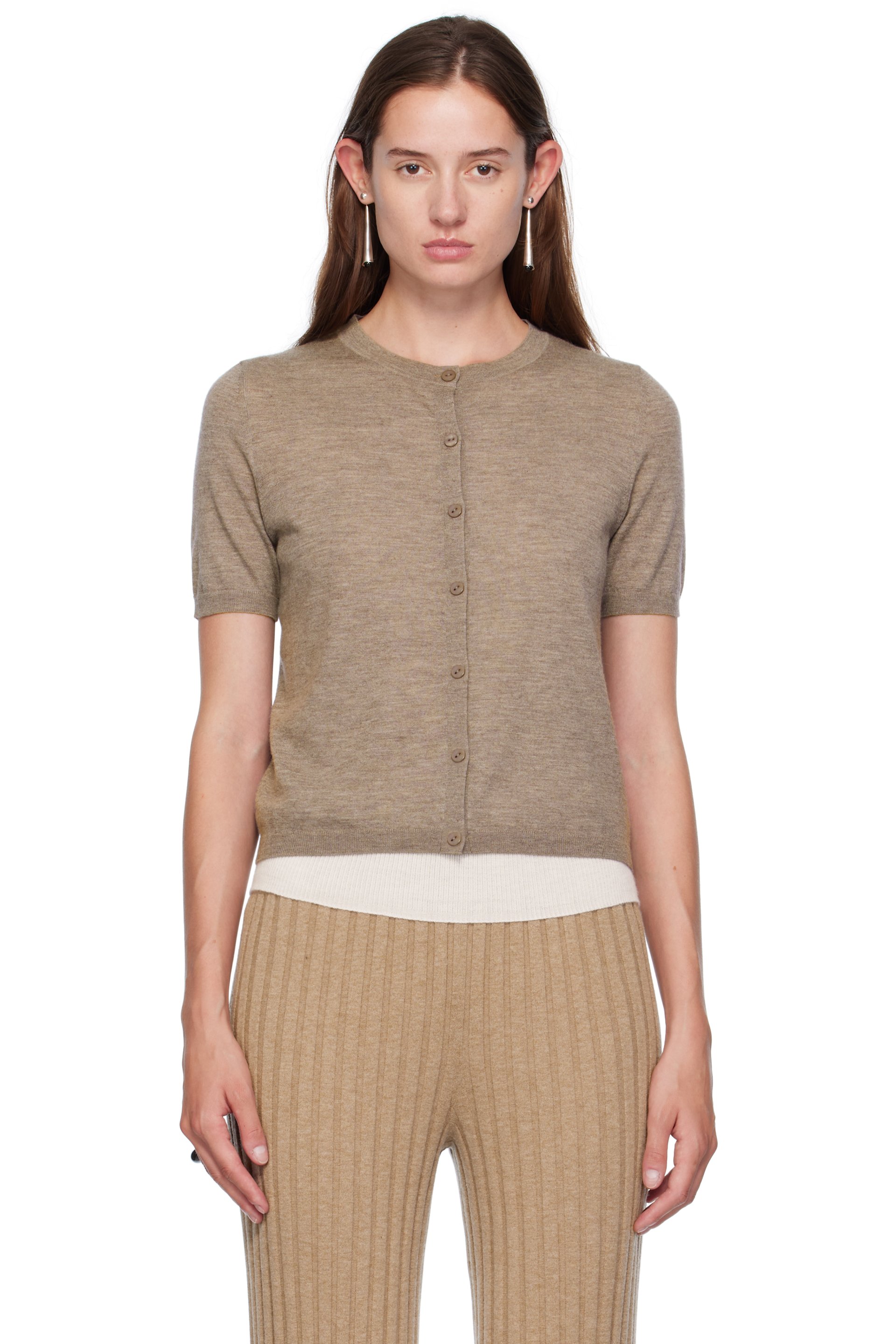LISA YANG: Taupe Cashmere Cardigan | SSENSE LISA YANG: Taupe Cashmere Cardigan | SSENSE