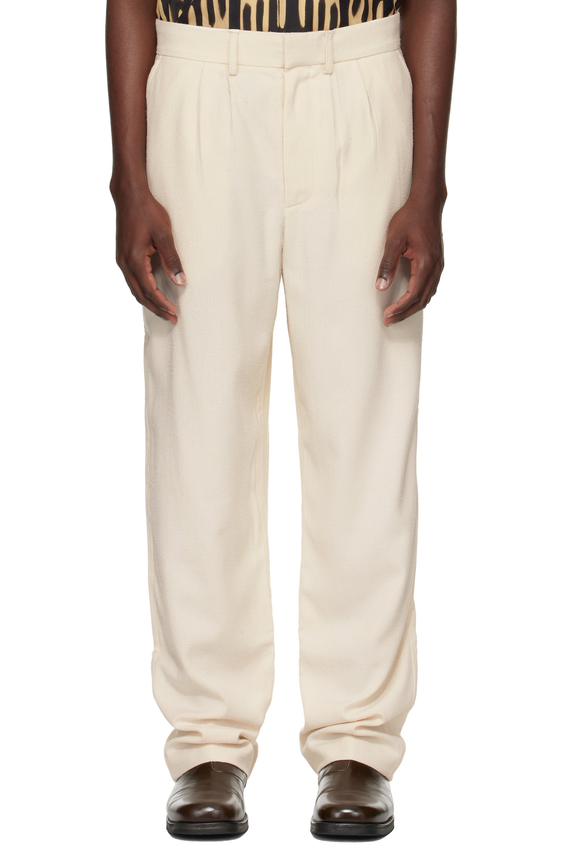 COMMAS - Off-White Textured Tailored Trousers