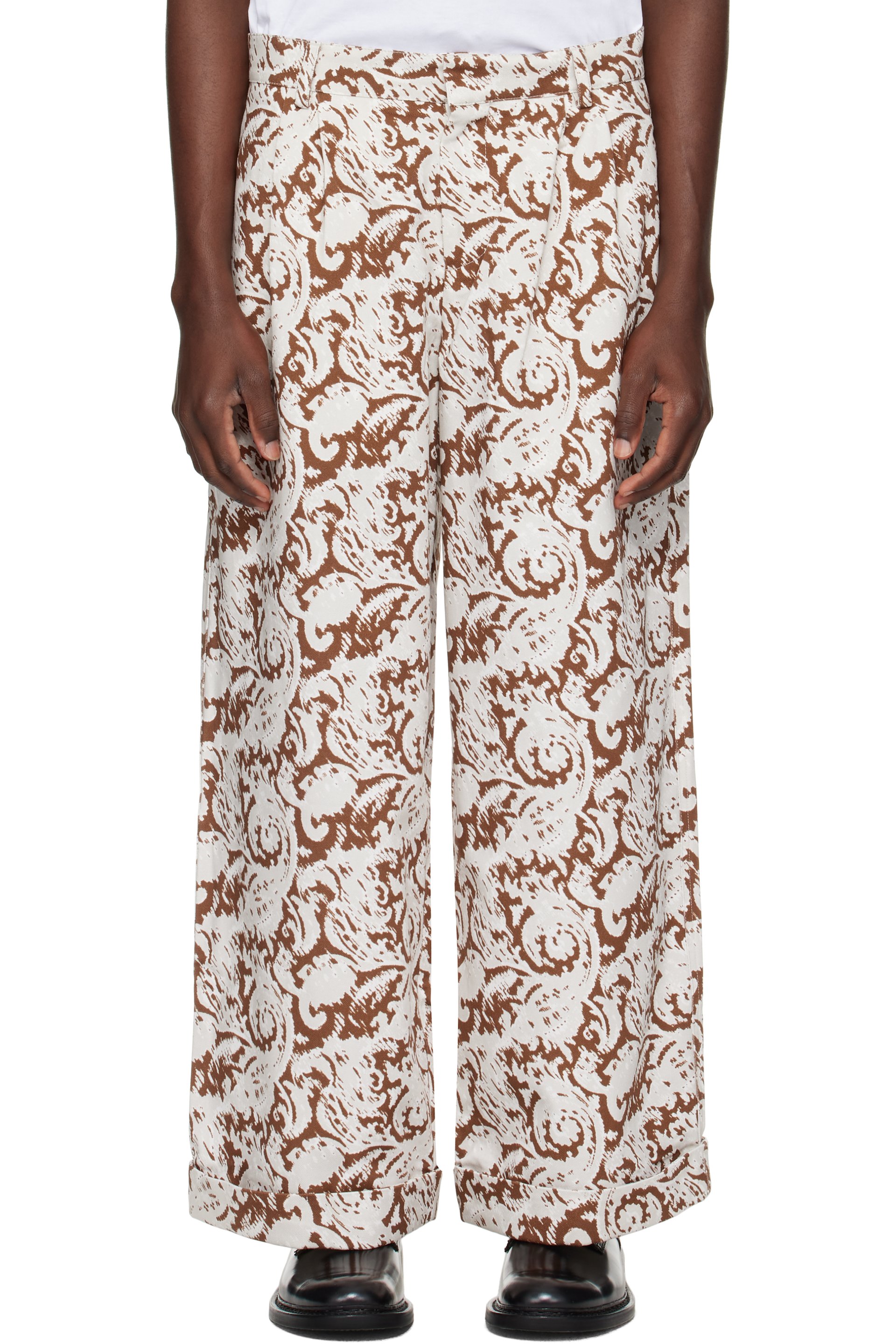COMMAS - Gray & Brown Paisley Print Trousers