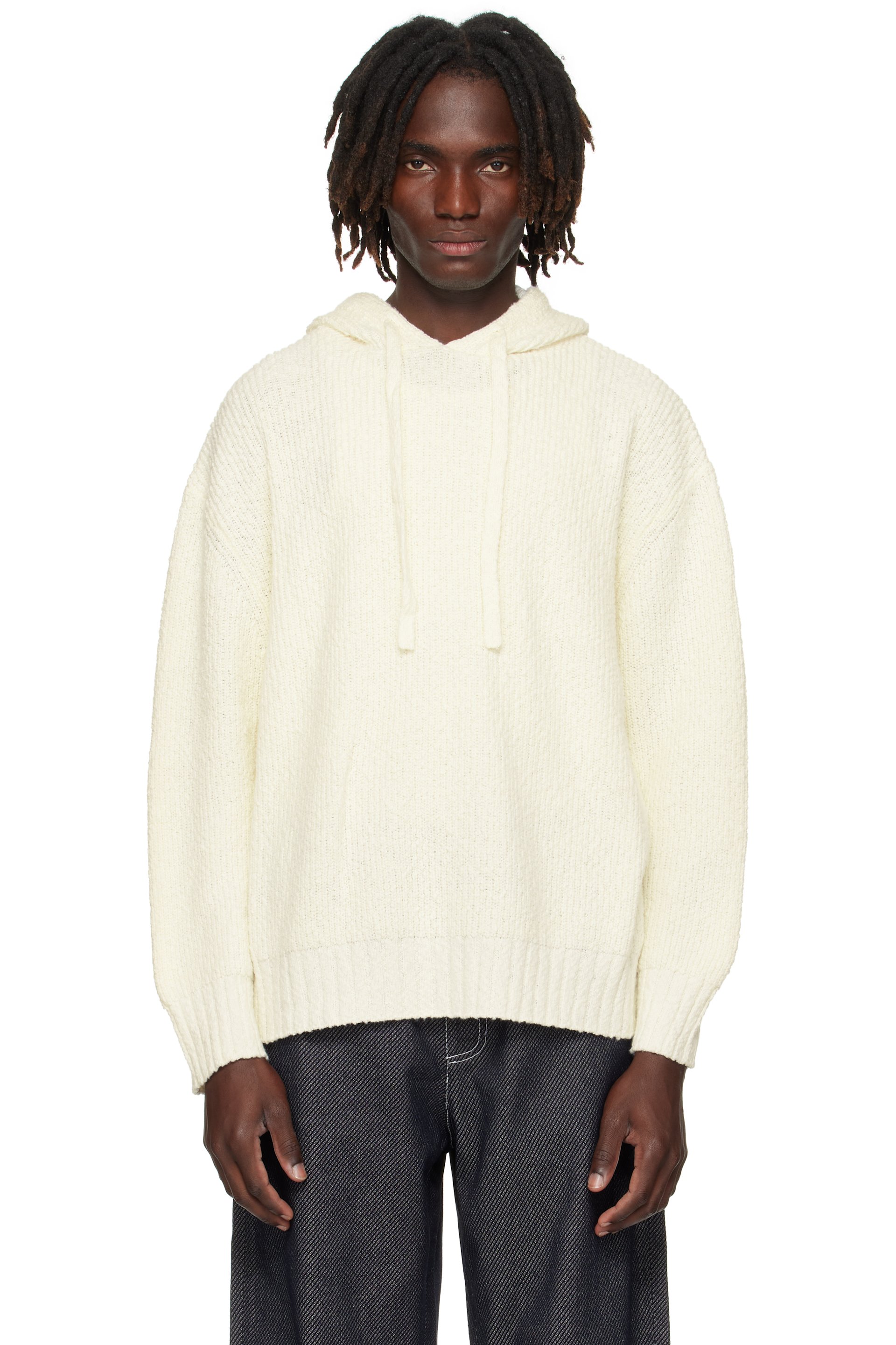 COMMAS - Off-White Relaxed Knit Hoodie