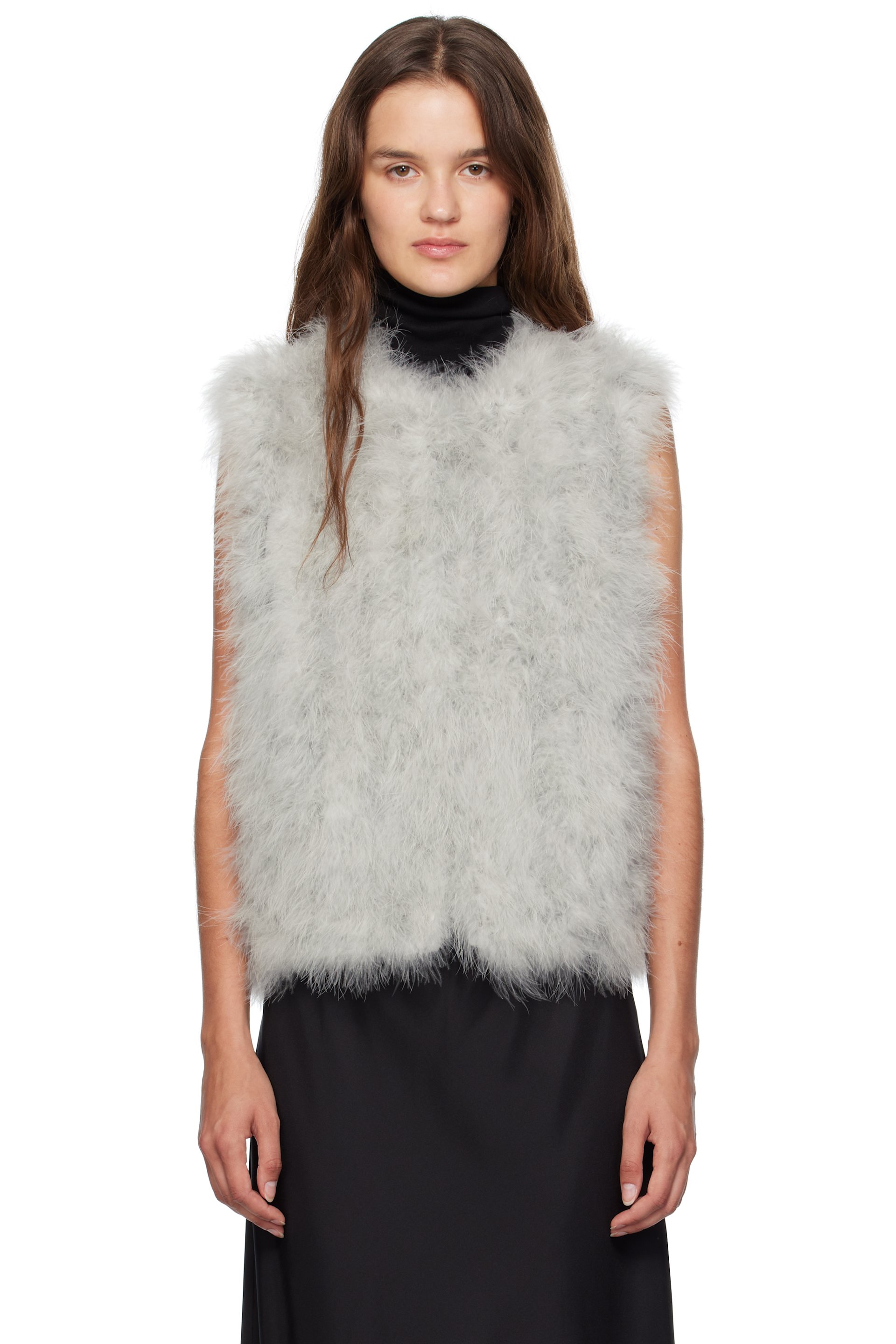 Yves Salomon - Green Cropped Feather Vest