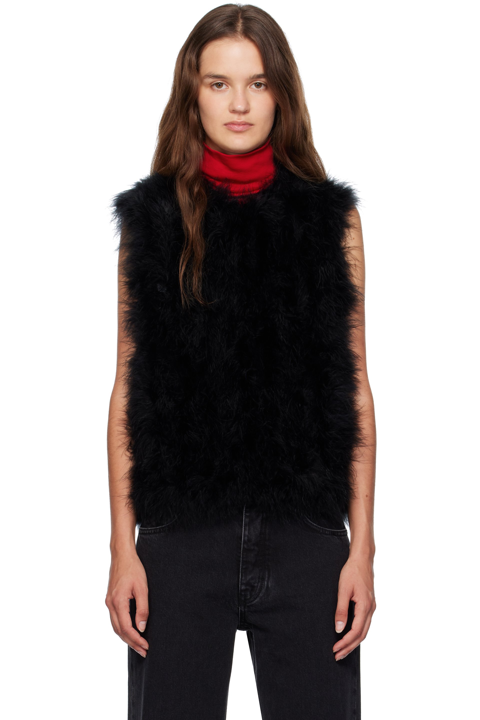 Yves Salomon - Black Cropped Feather Vest