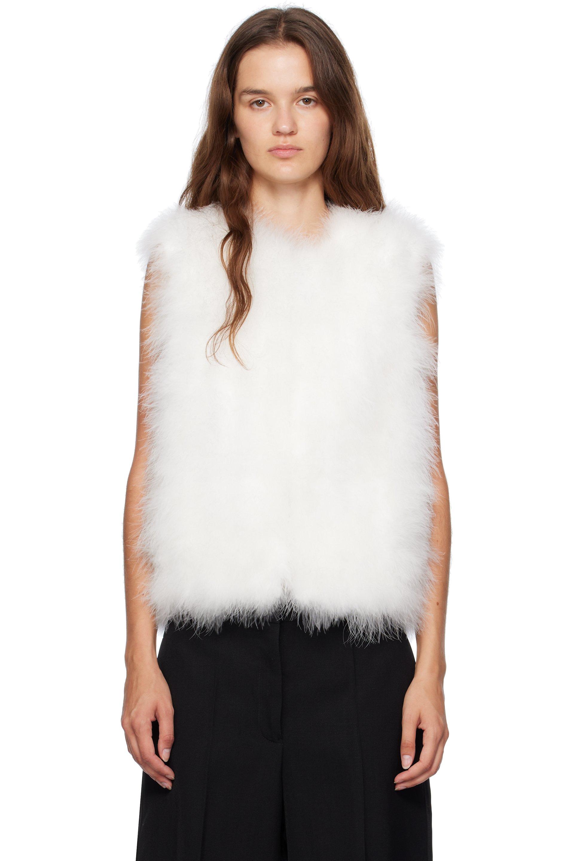 Yves Salomon - White Cropped Feather Vest