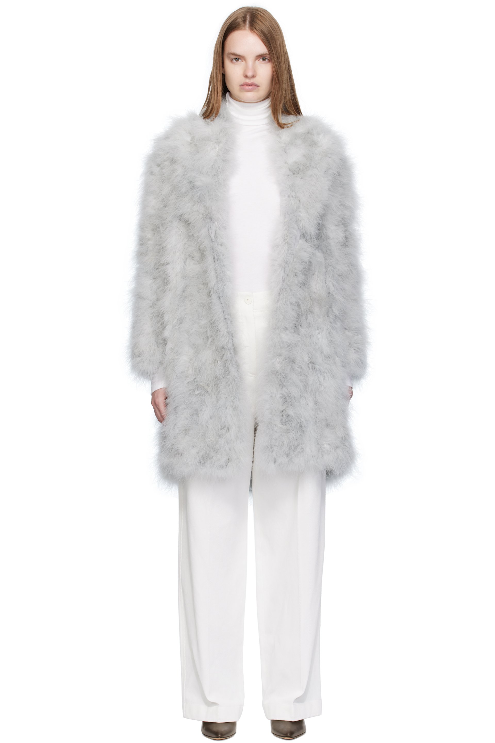 Yves Salomon - Gray Feather Shawl Collar Coat