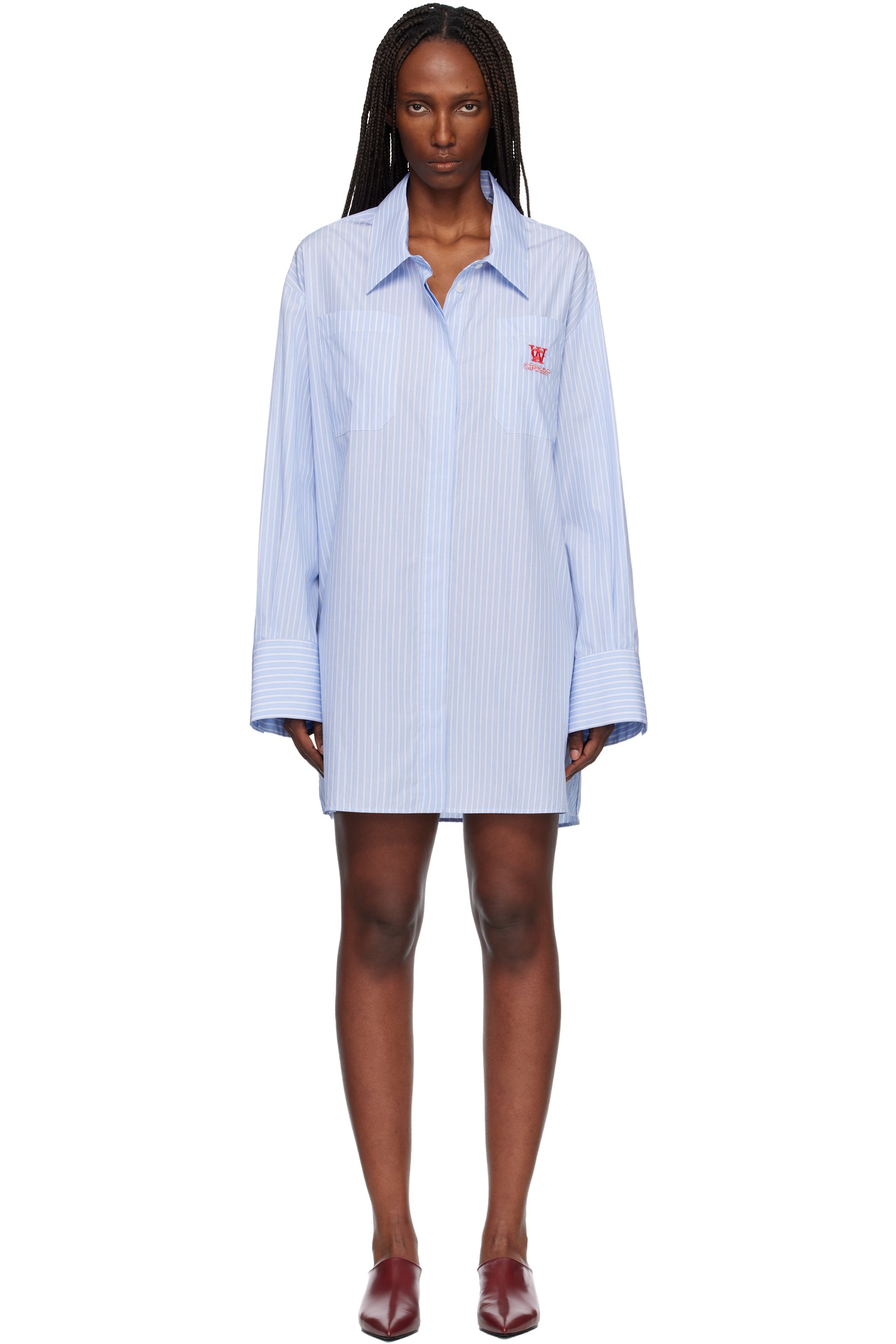 Off-White - Blue Striped Poplin Shirt Minidress