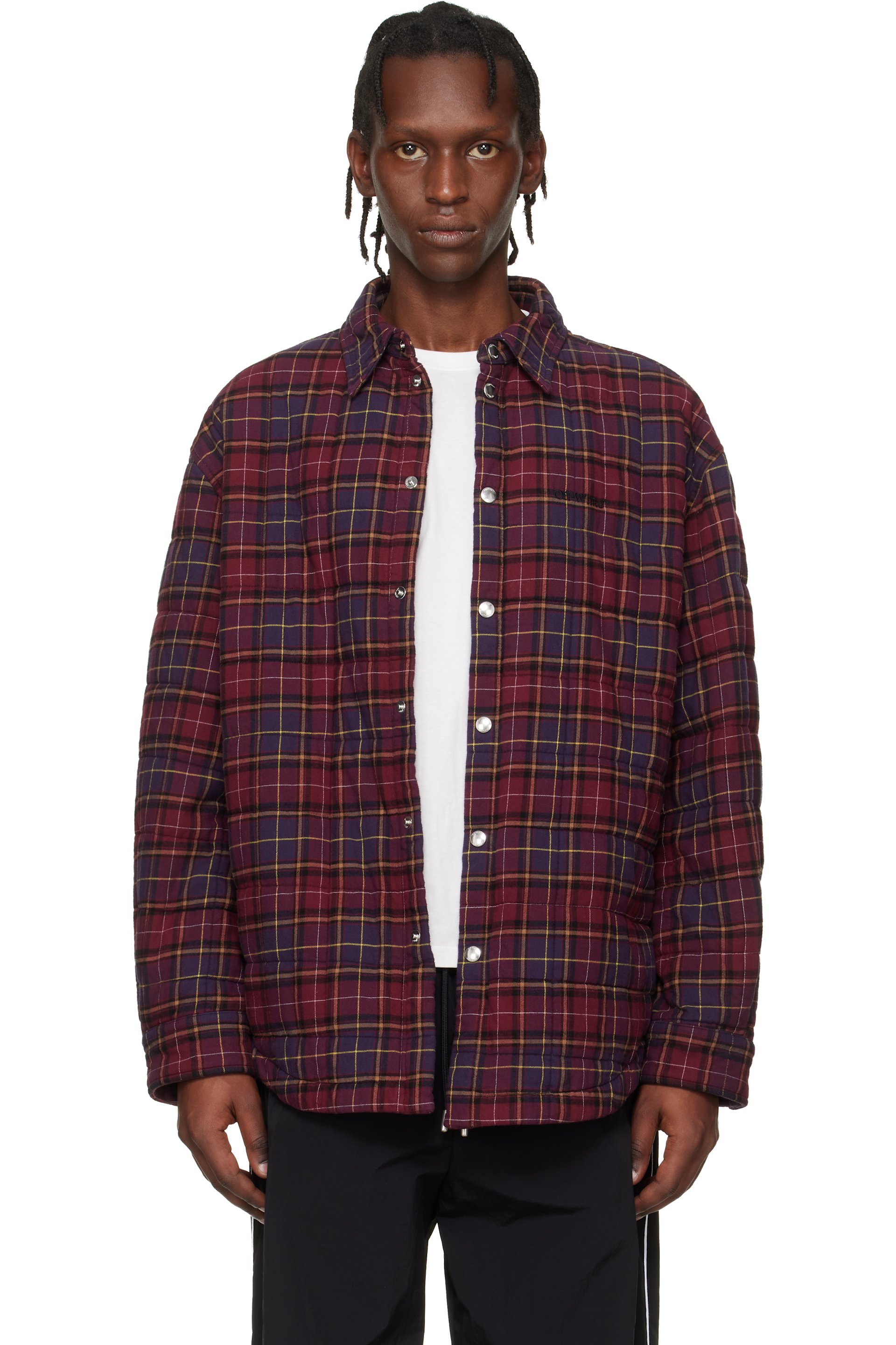Off-White - Burgundy Spray Arrow Check Padded Overshirt