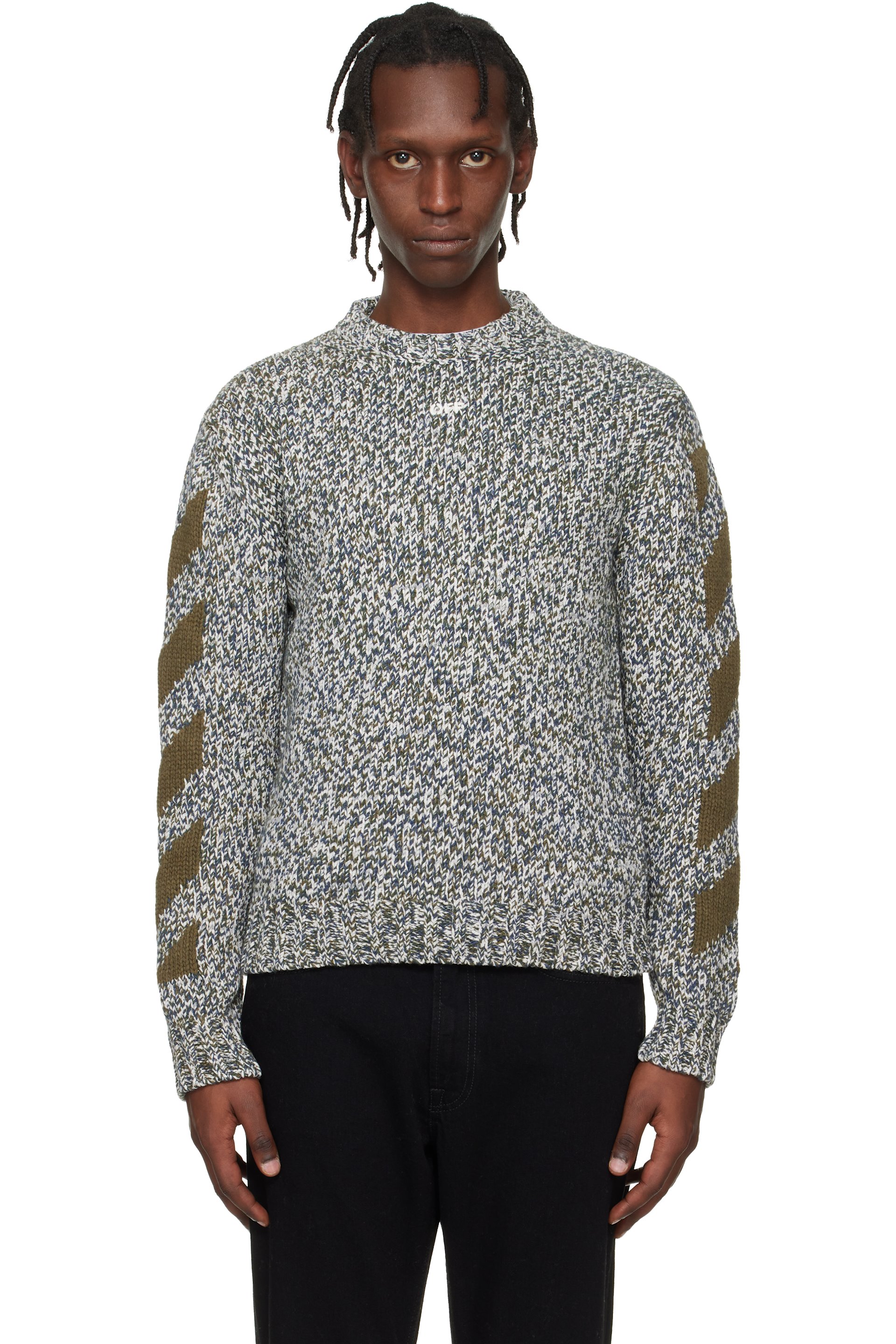 Off-White - Gray & Khaki Diagonal Arrow Mouliné Knit Crewneck Sweater