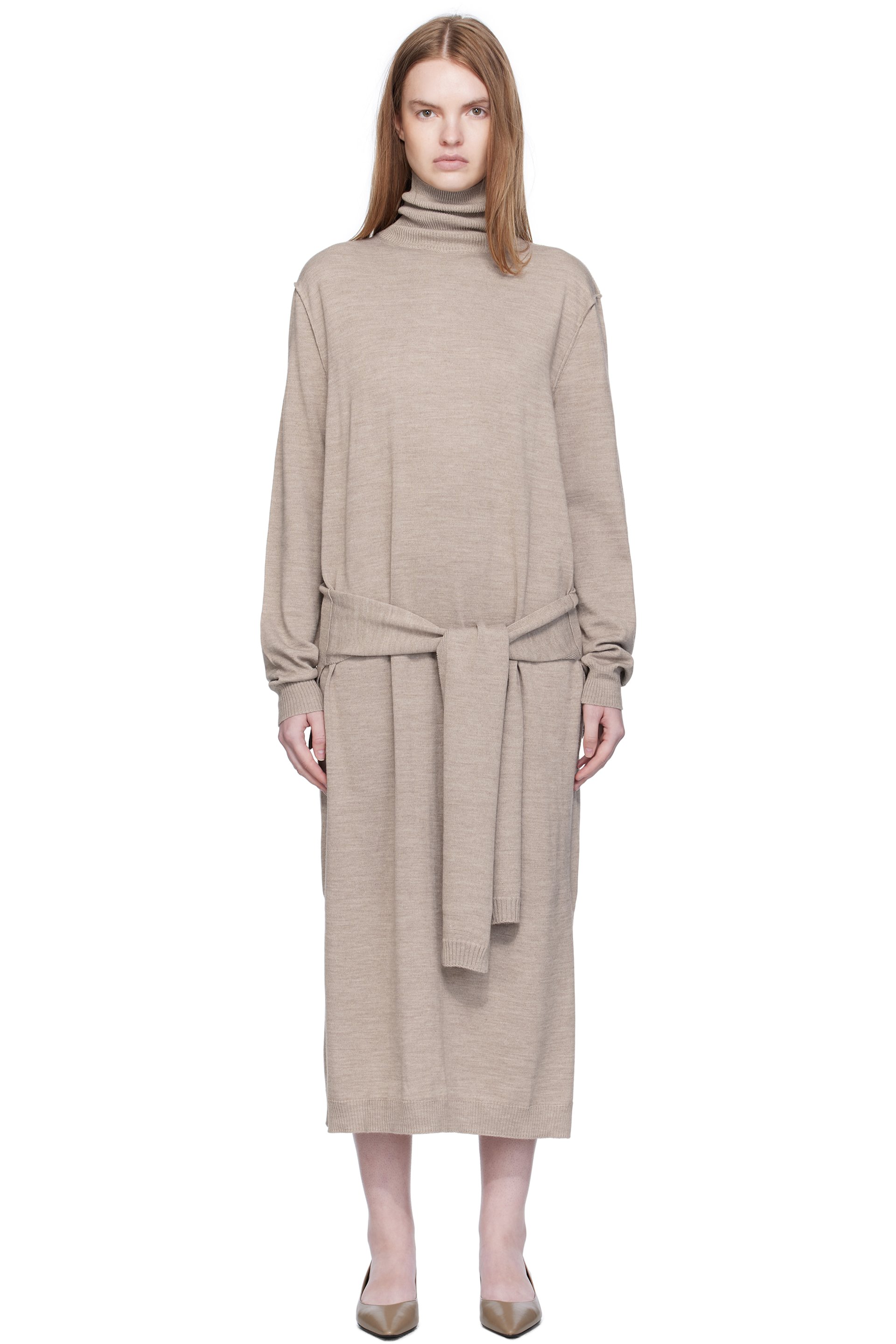 LEMAIRE - Robe midi taupe à panneau trompe l'œil