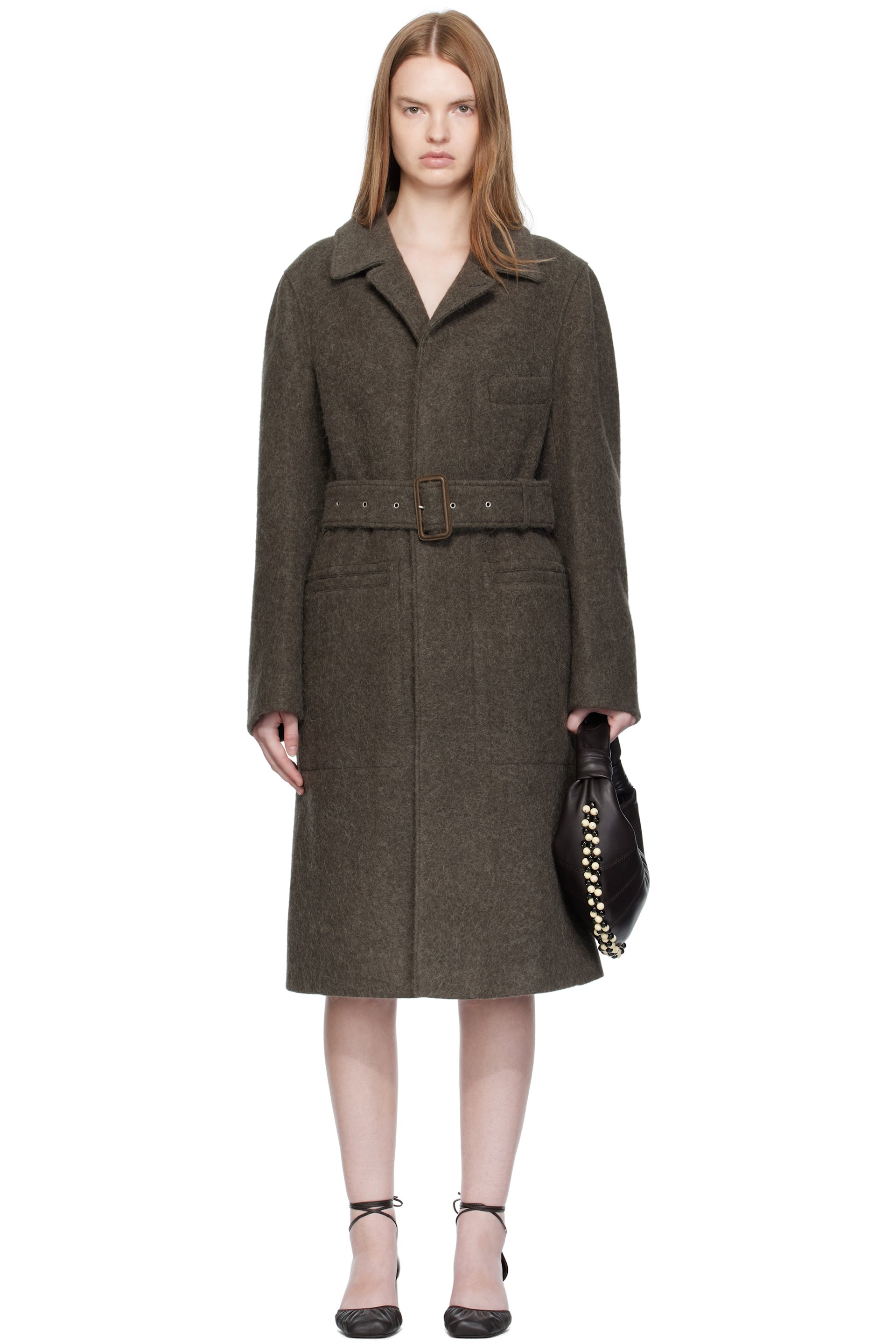 LEMAIRE - Manteau façon tailleur kaki à ceinture