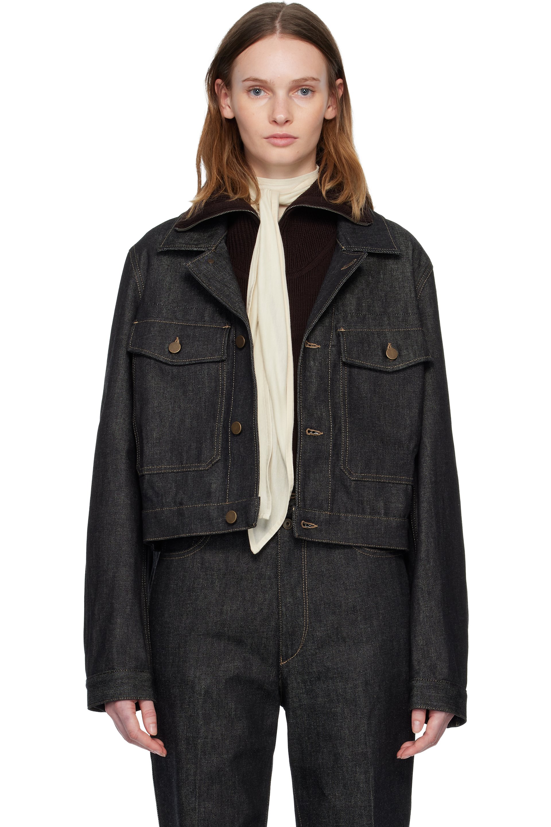 LEMAIRE - Blouson écourté bleu marine en denim