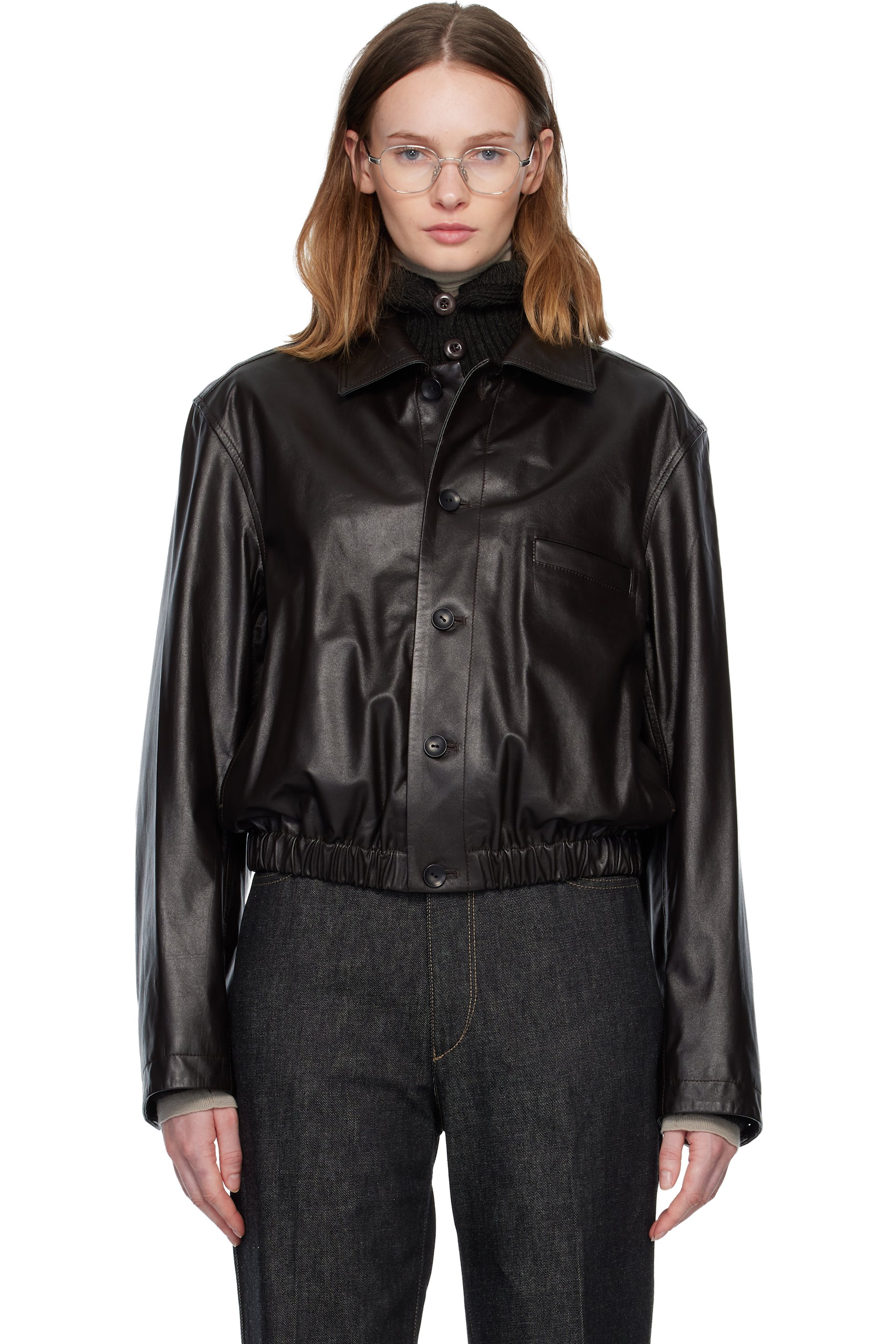 LEMAIRE - Blouson brun en cuir souple