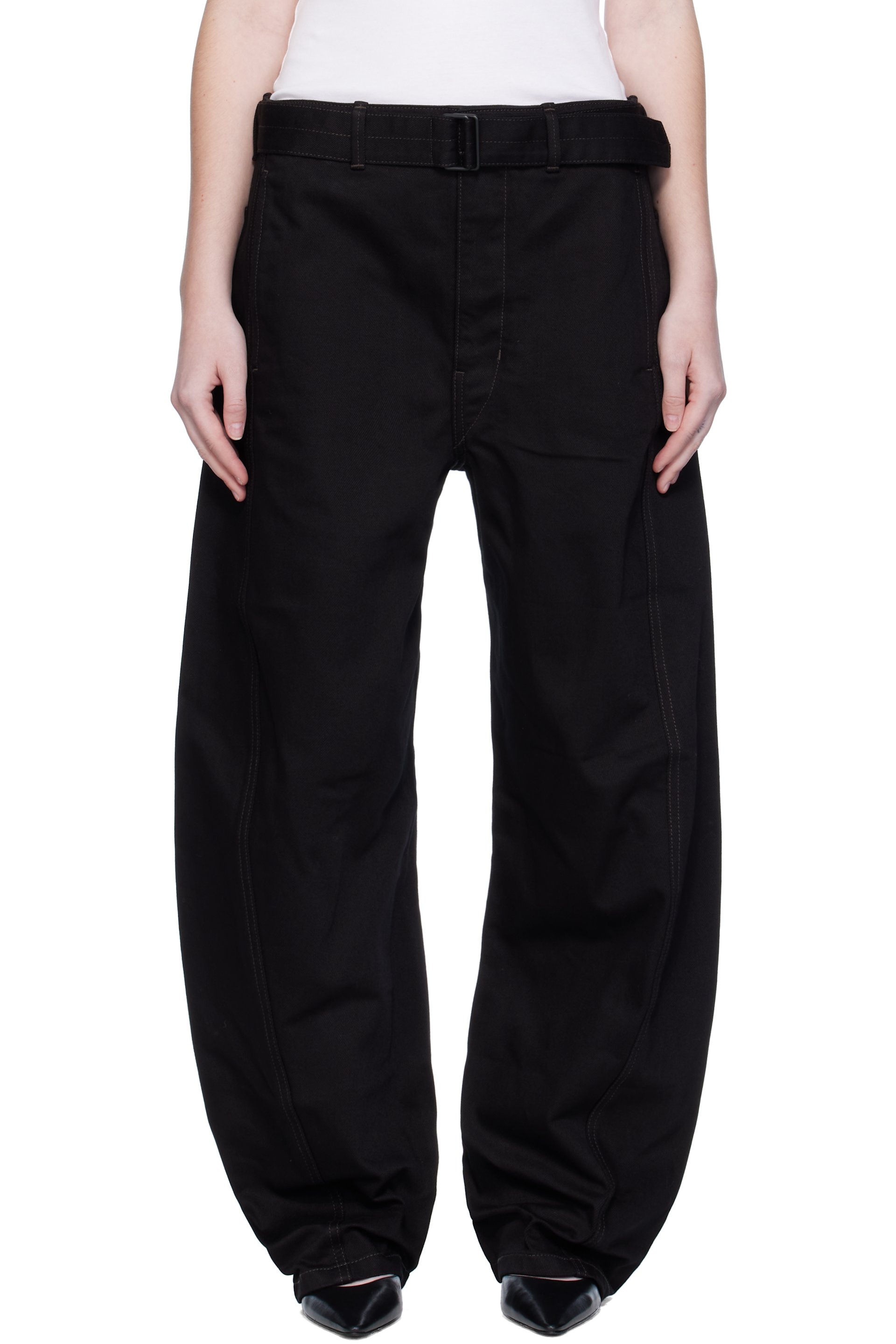 LEMAIRE - Jean noir à ceinture et à coutures extérieures torsadées