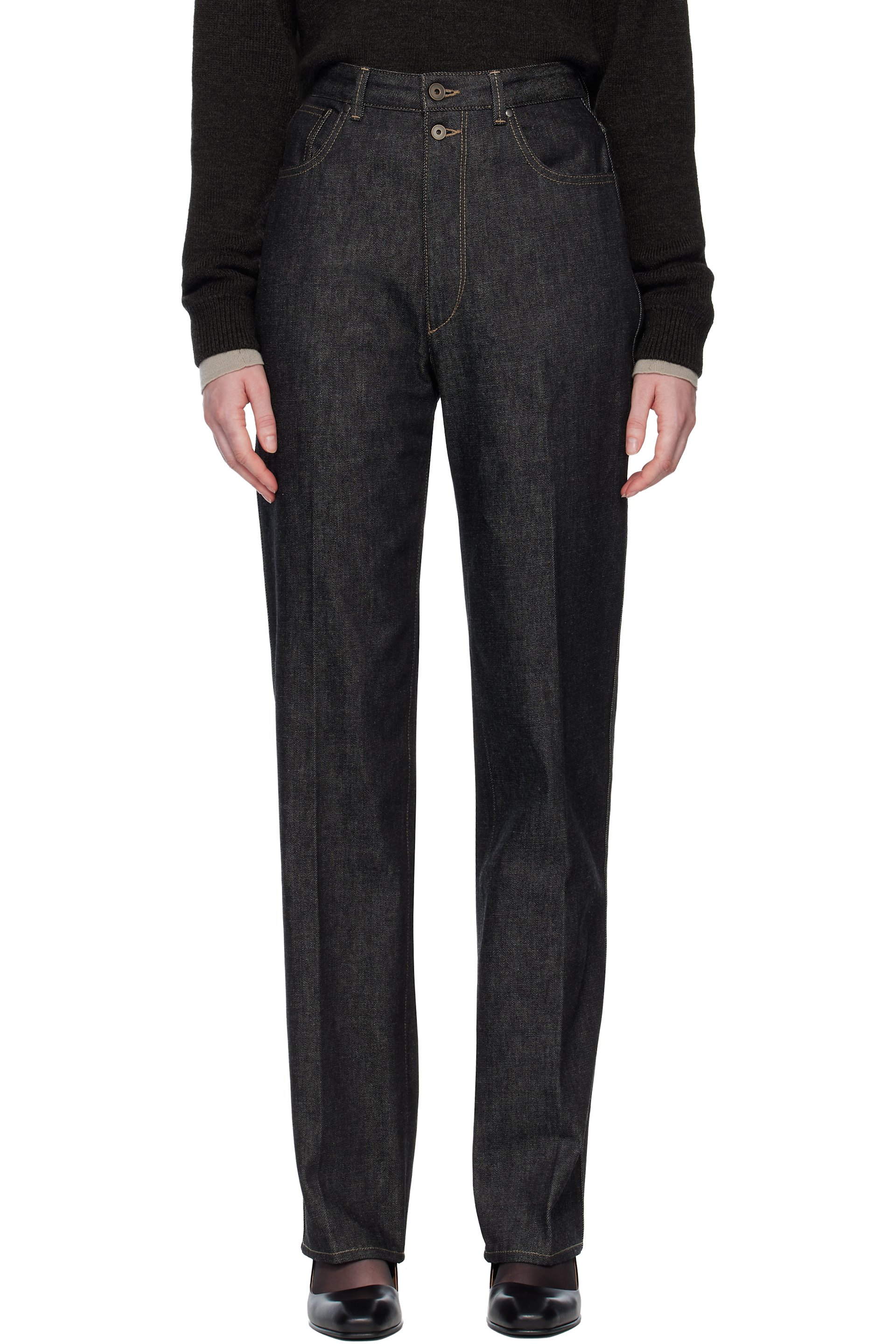 LEMAIRE - Jean droit bleu marine à taille haute