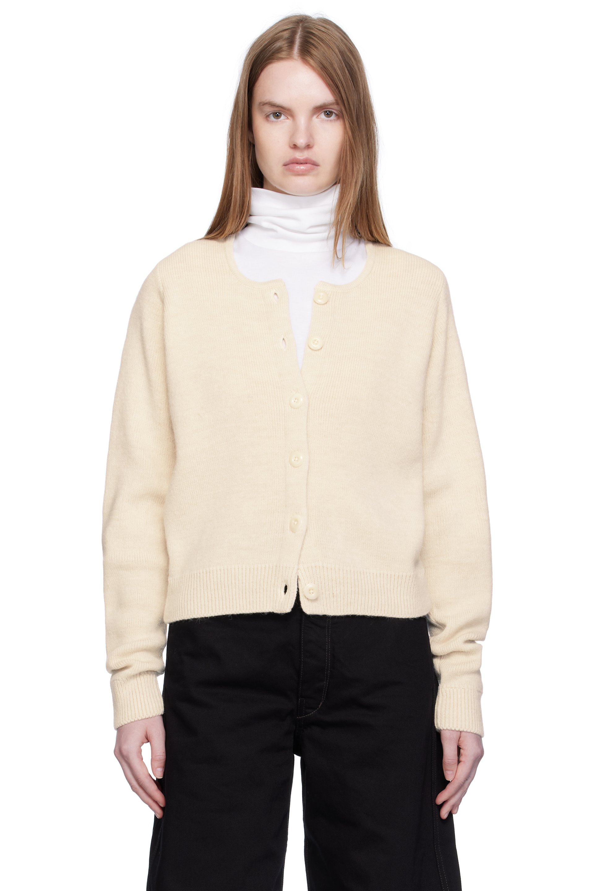 LEMAIRE - Cardigan blanc cassé en alpaga