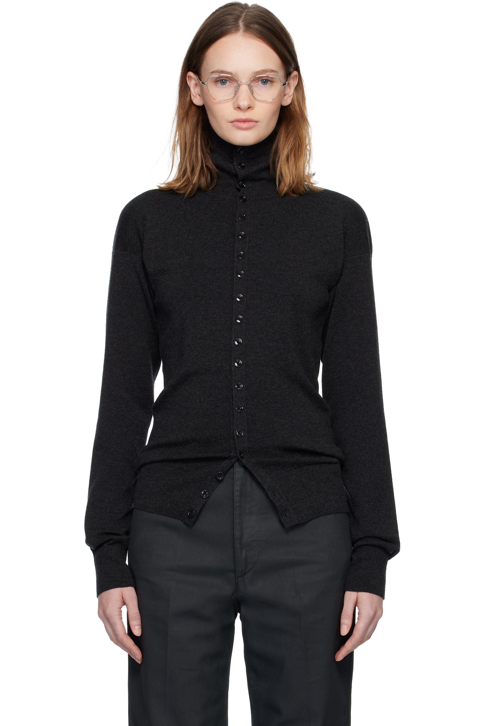 LEMAIRE - Cardigan ajusté gris à boutons