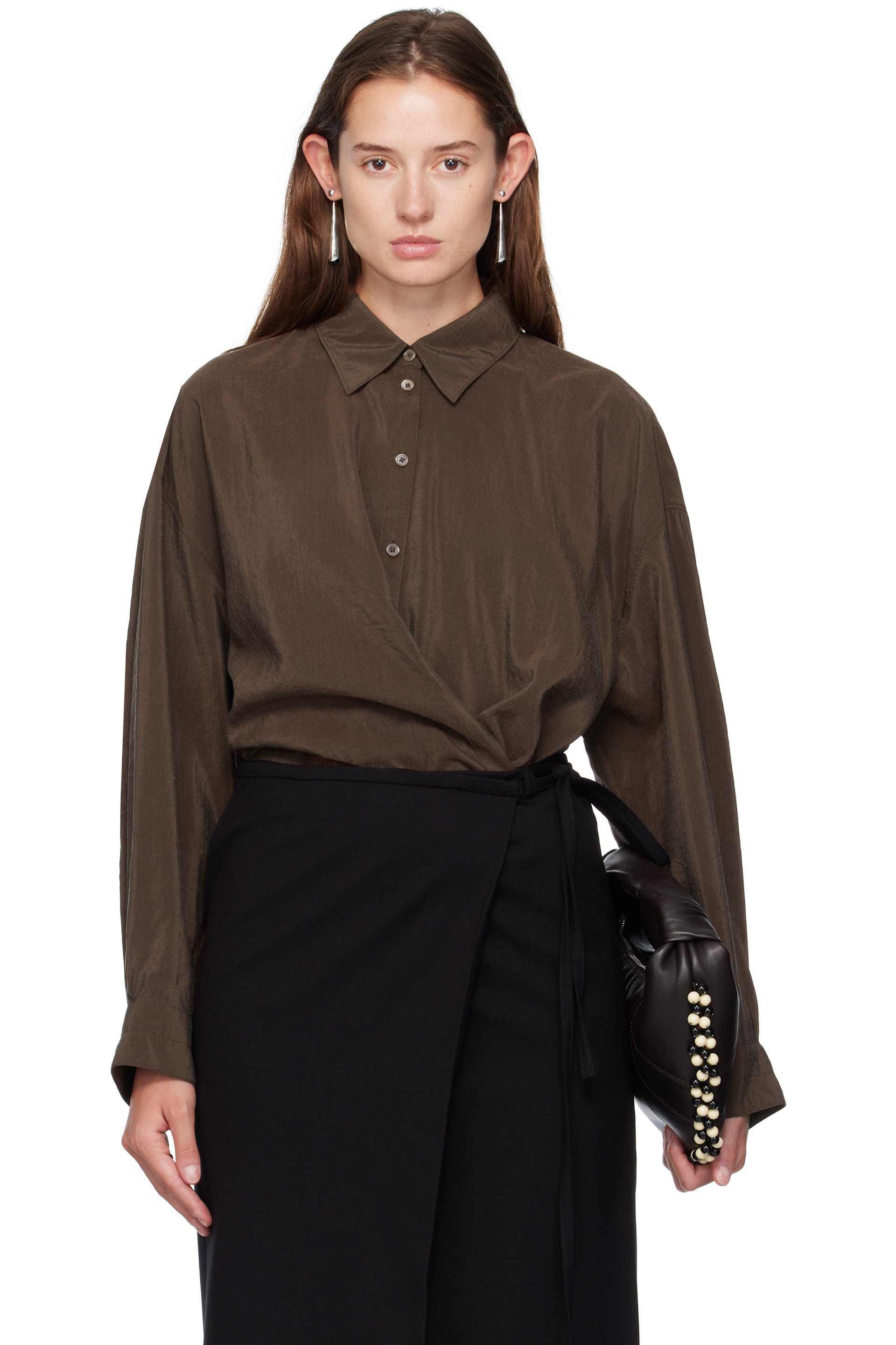 LEMAIRE - Chemise cache-cœur brune à col classique