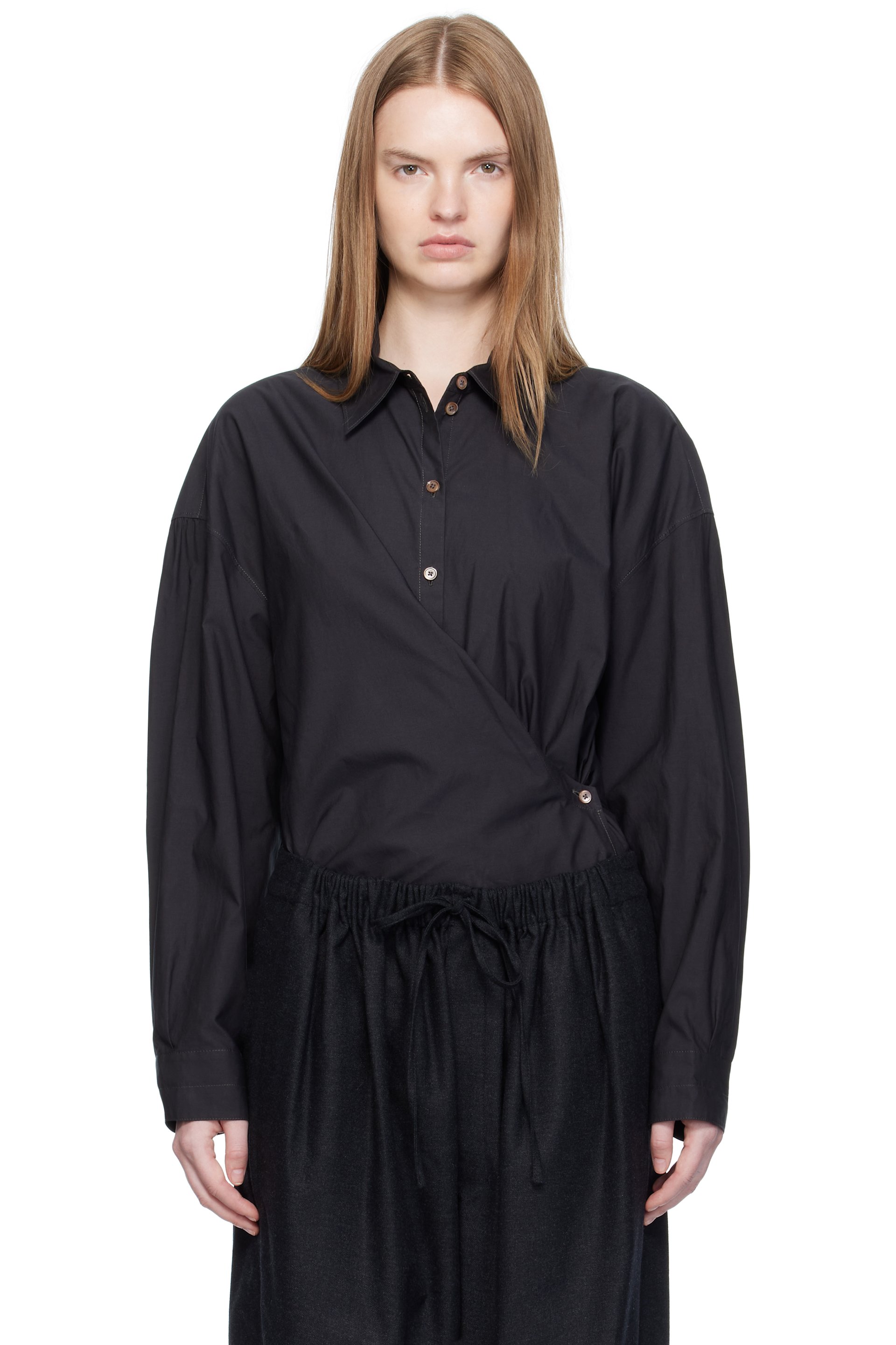 LEMAIRE - Chemise asymétrique noire à col classique
