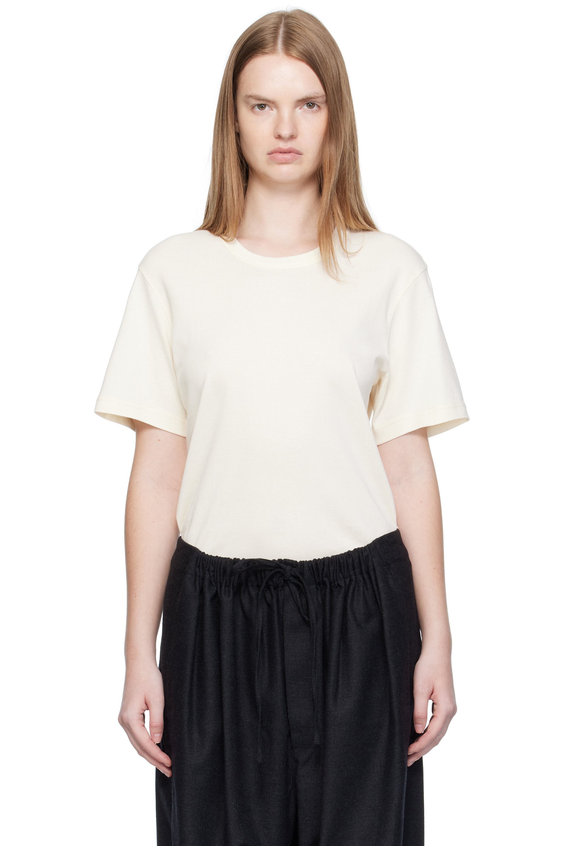 LEMAIRE - T-shirt blanc cassé en jersey côtelé