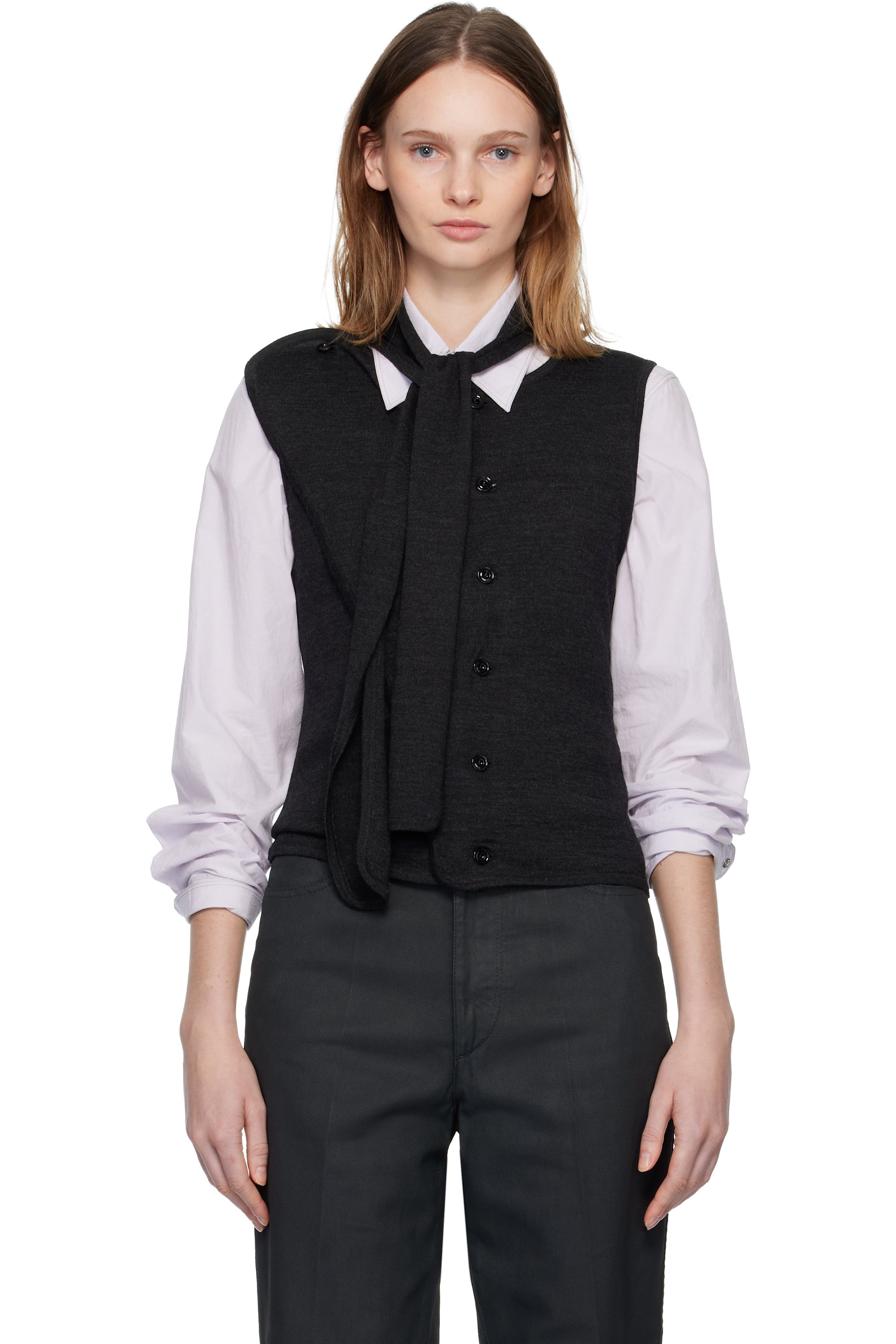 LEMAIRE - Cardigan asymétrique sans manches gris