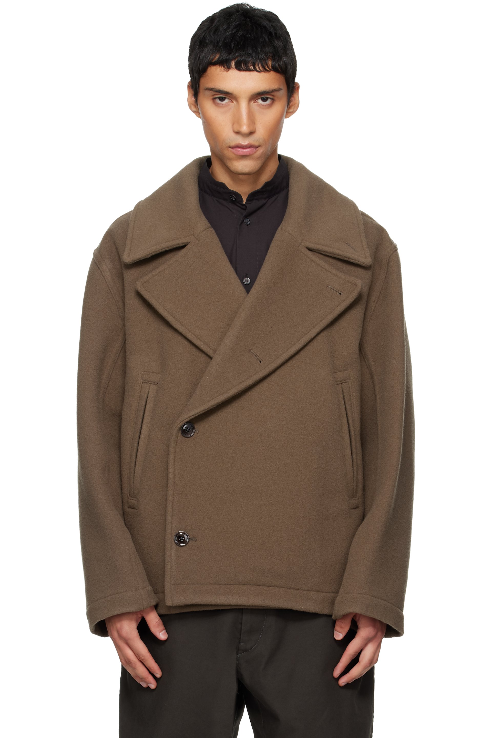 LEMAIRE - Brown Boxy Peacoat