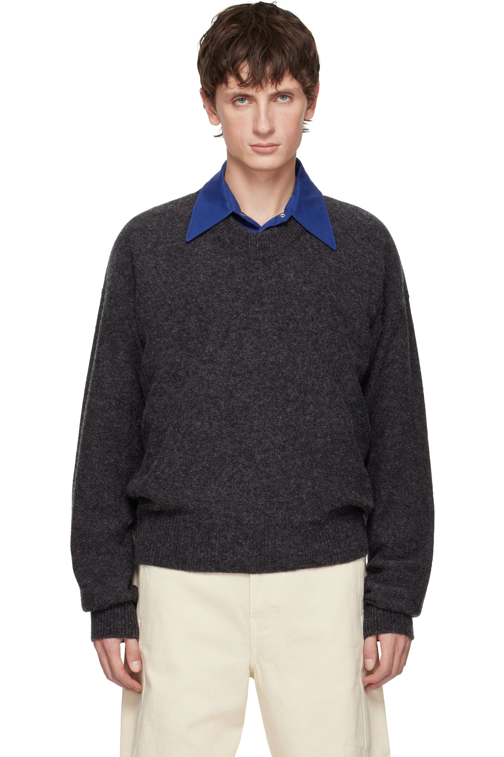 LEMAIRE - Black Boxy V Neck Sweater