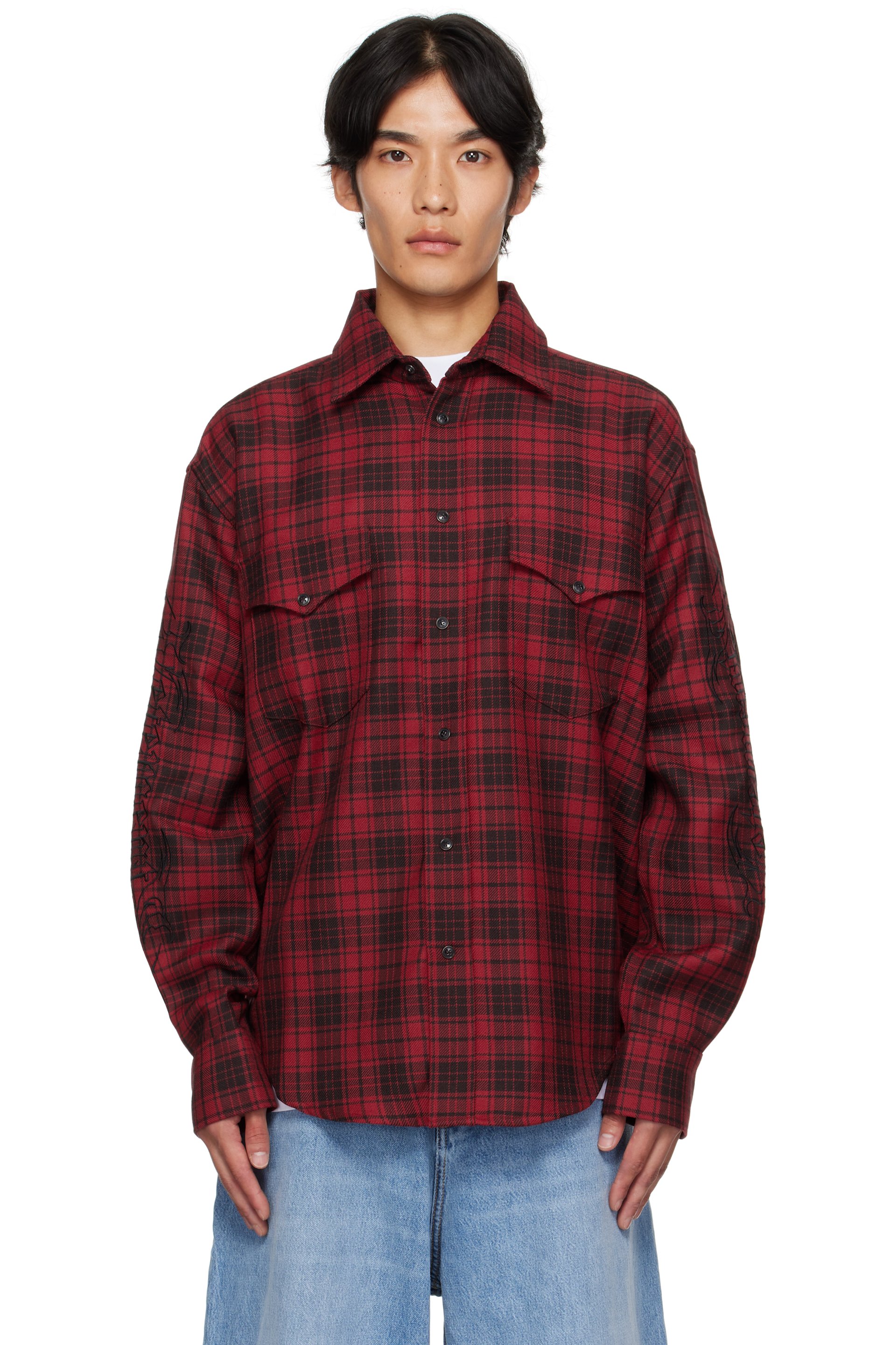 VETEMENTS - Red & Black Plaid Embroidered Shirt