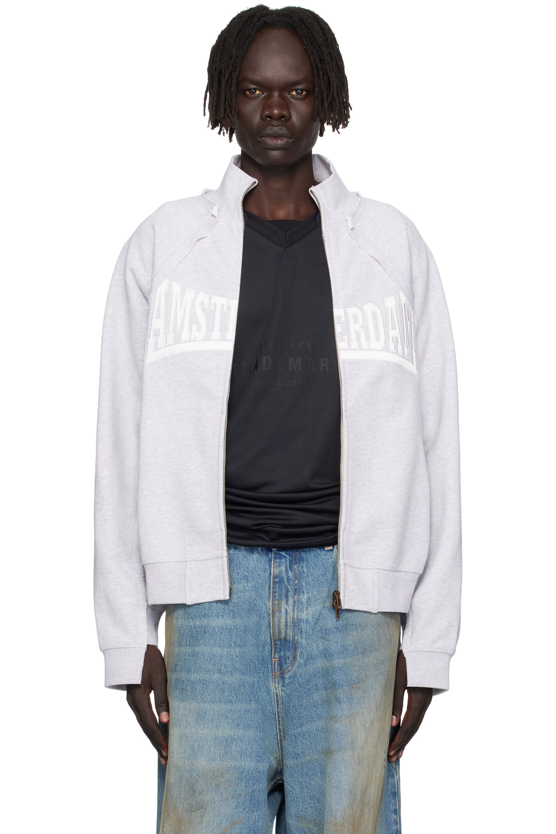 VETEMENTS - Gray 'Amsterdam' Patched Zip Sweatshirt