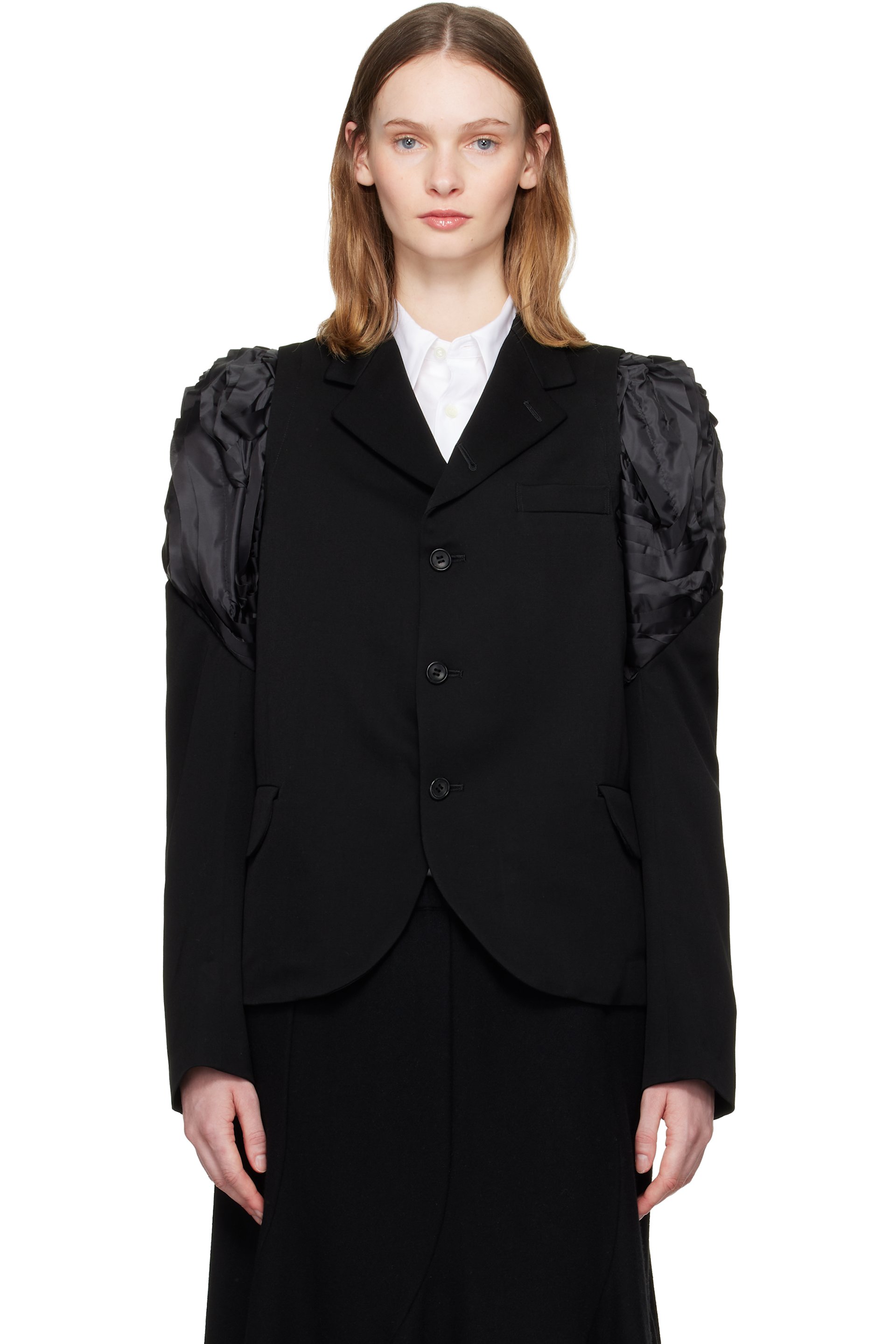 Comme des Garçons Comme des Garçons - Black Ruched Shoulder Blazer