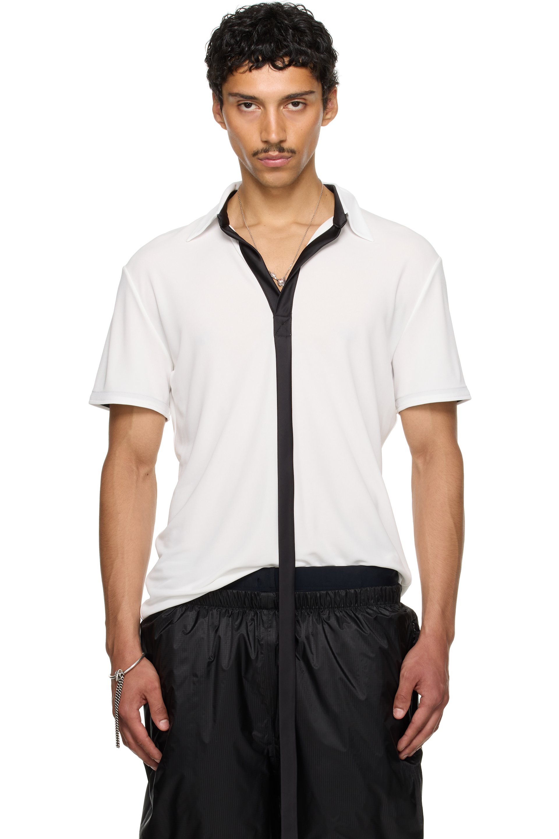 AARON ESH - SSENSE Exclusive White Satin Strip Polo