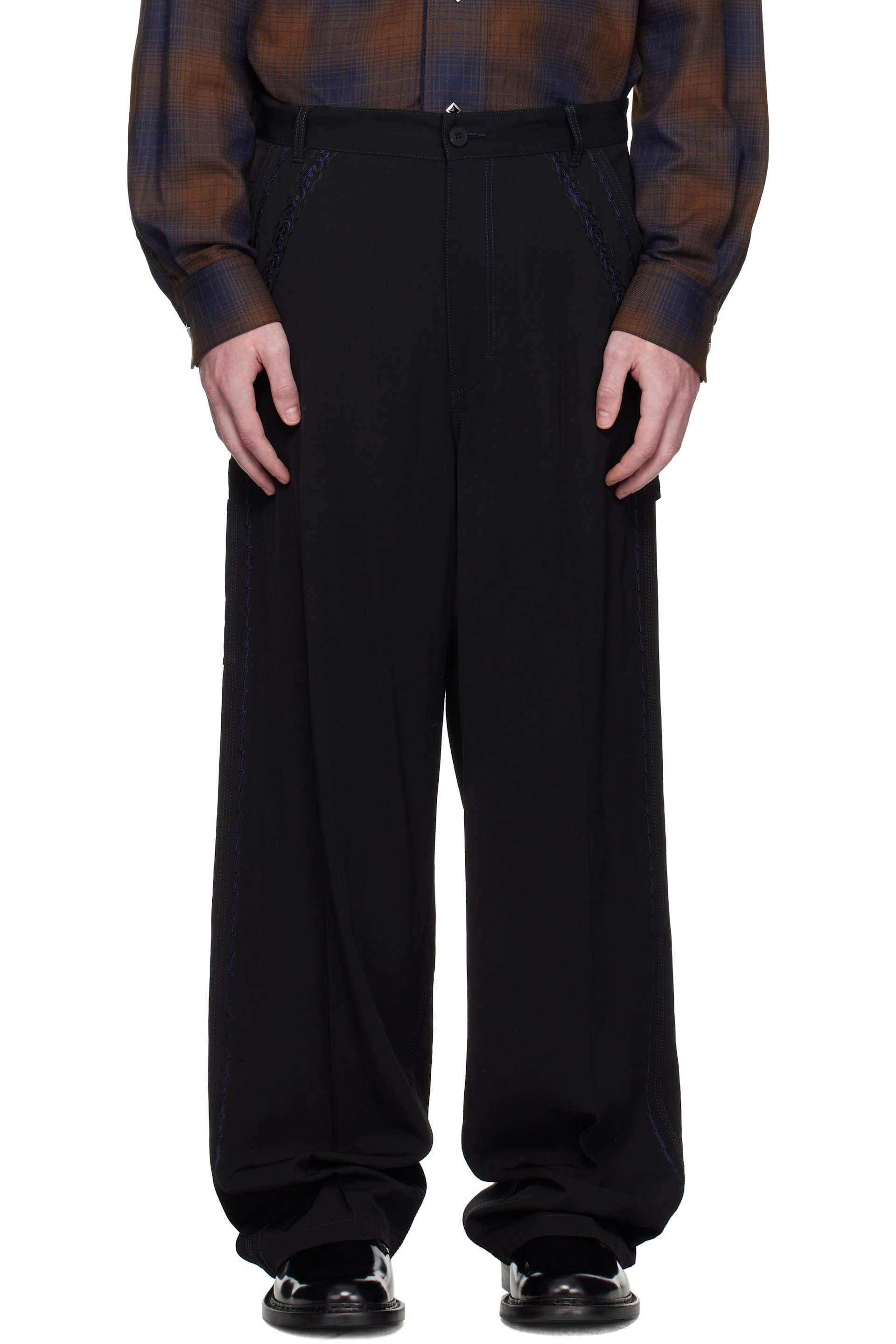 Toga Virilis - Black Viscose Twill Trousers