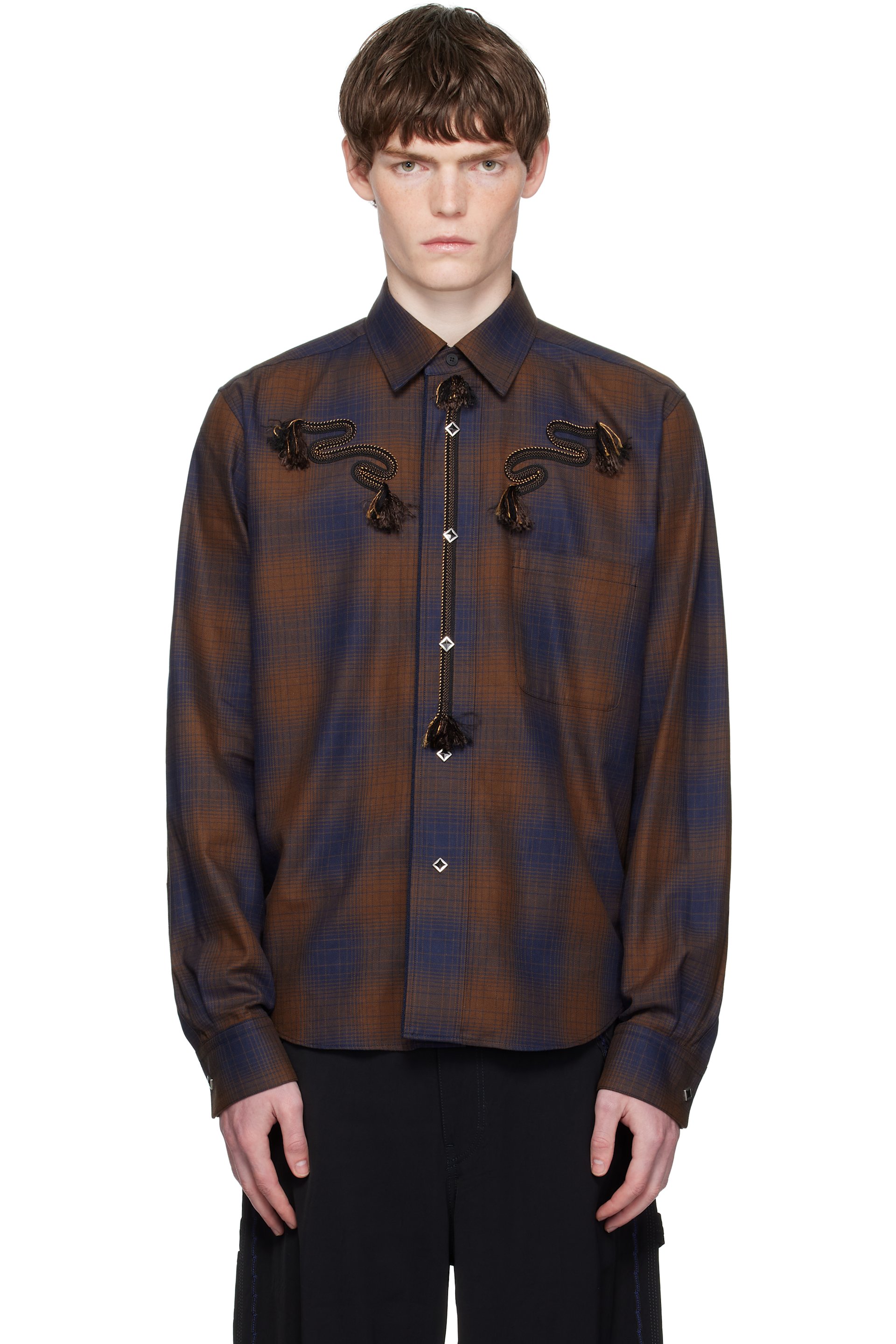 Toga Virilis - Brown & Blue Ombre Check Shirt